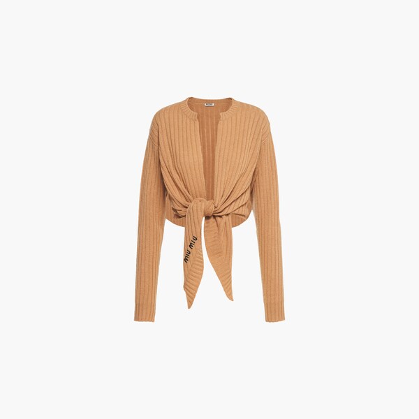 Cashmere cardigan Camel brown | Miu Miu