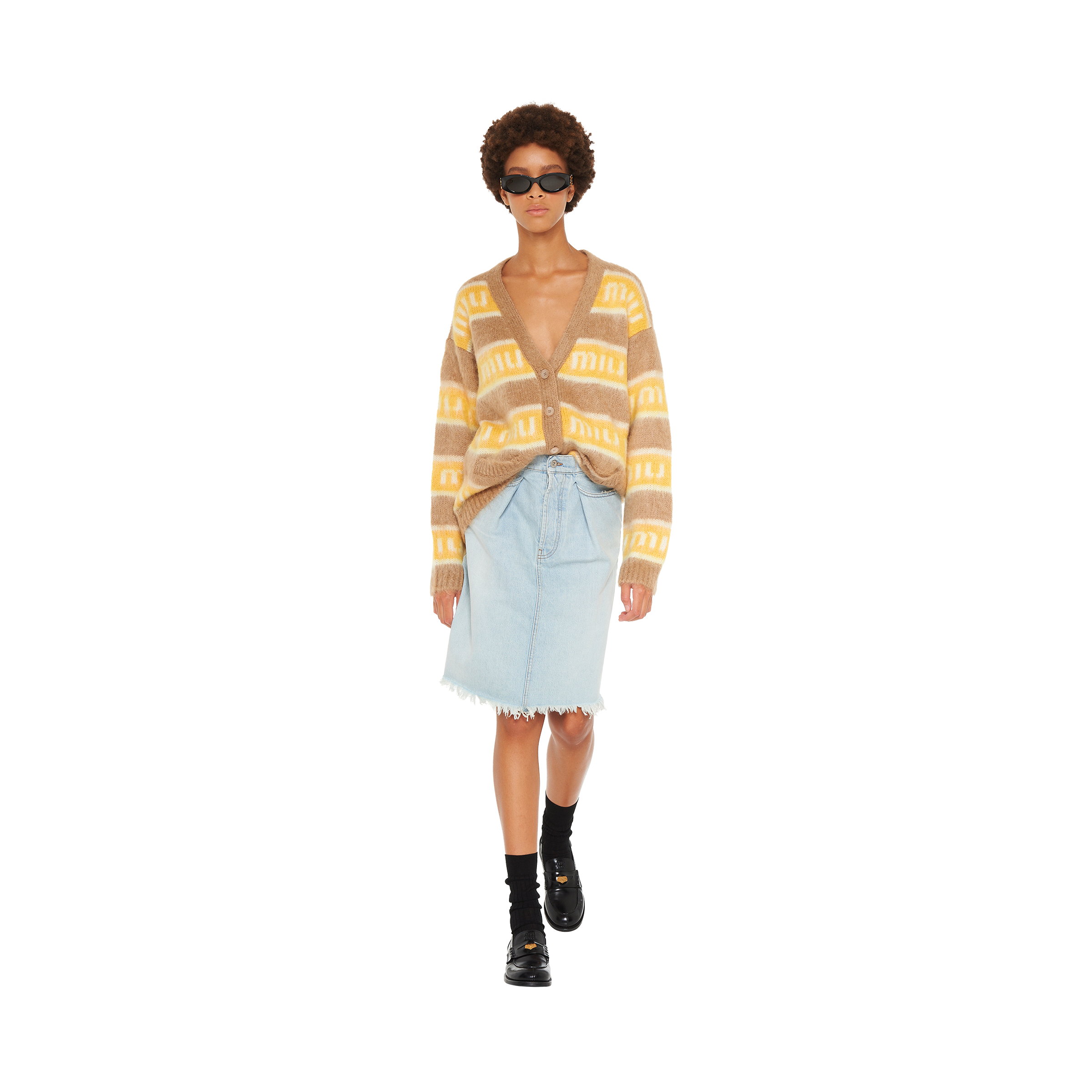 Camel Brown Oversized Mohair Cardigan Miu Miu