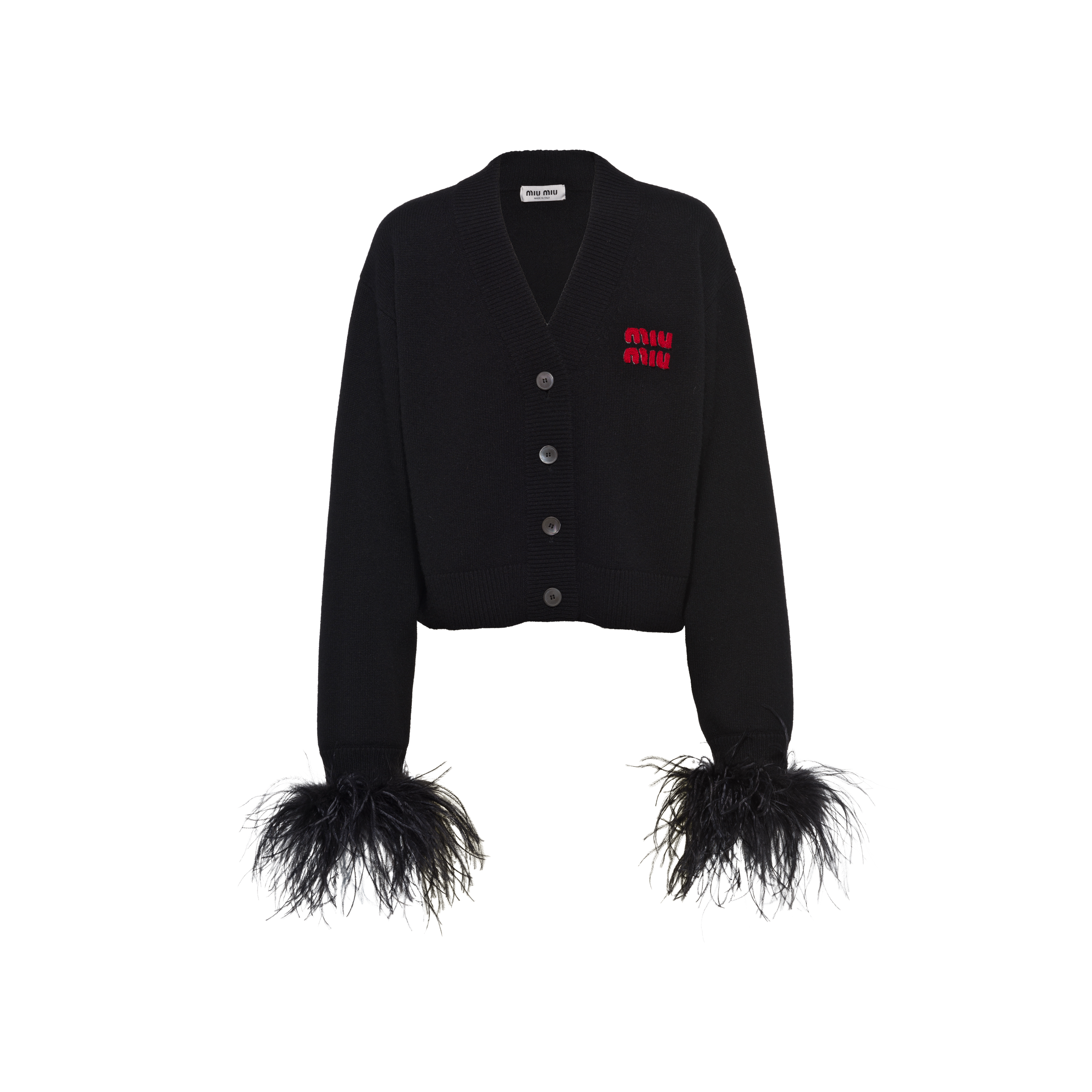 MIU MIU CASHMERE CARDIGAN WITH FEATHERS