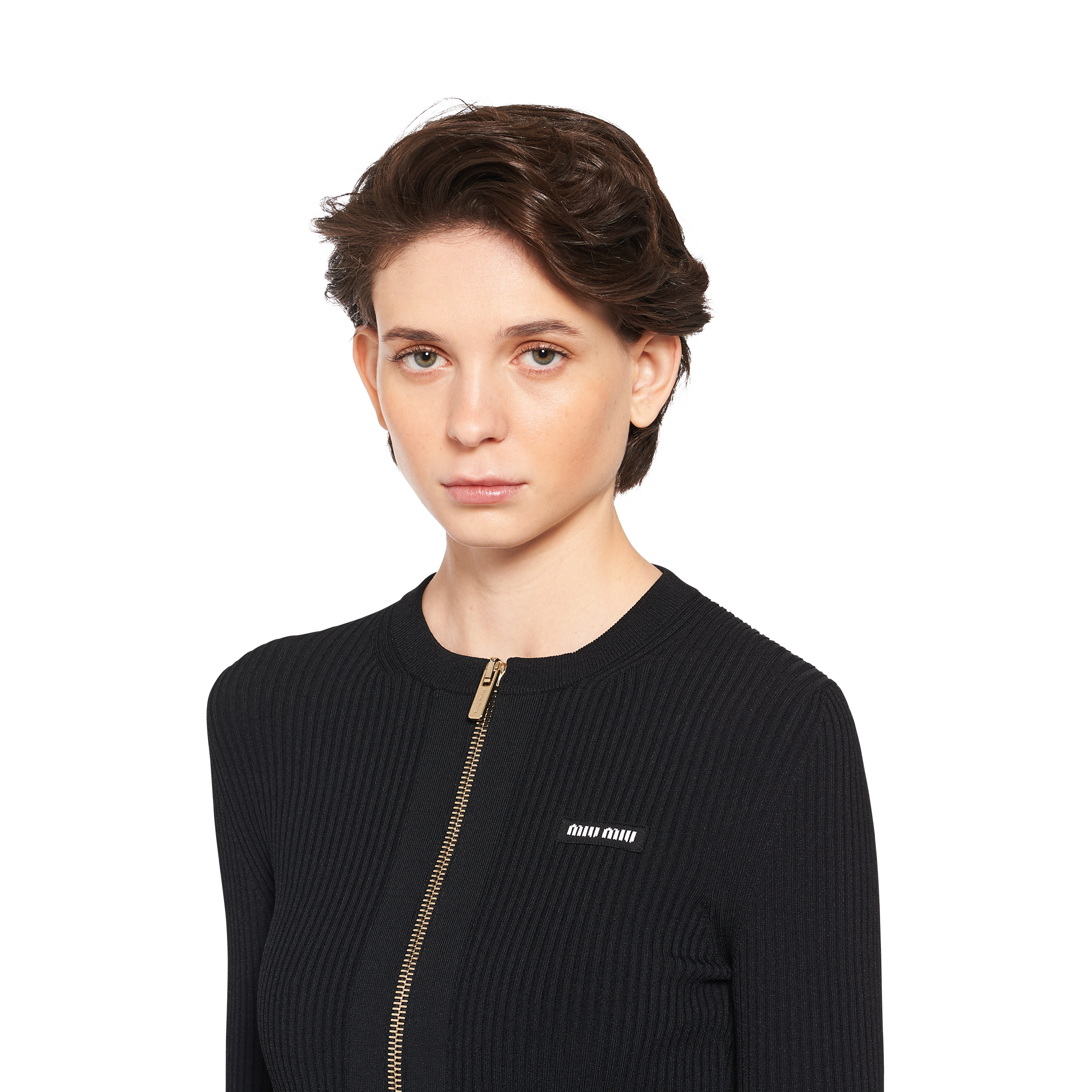 miumiu ビスコース クルーネック カーディガン ブラック ビスコース クルーネック カーディガン | Miu Miu