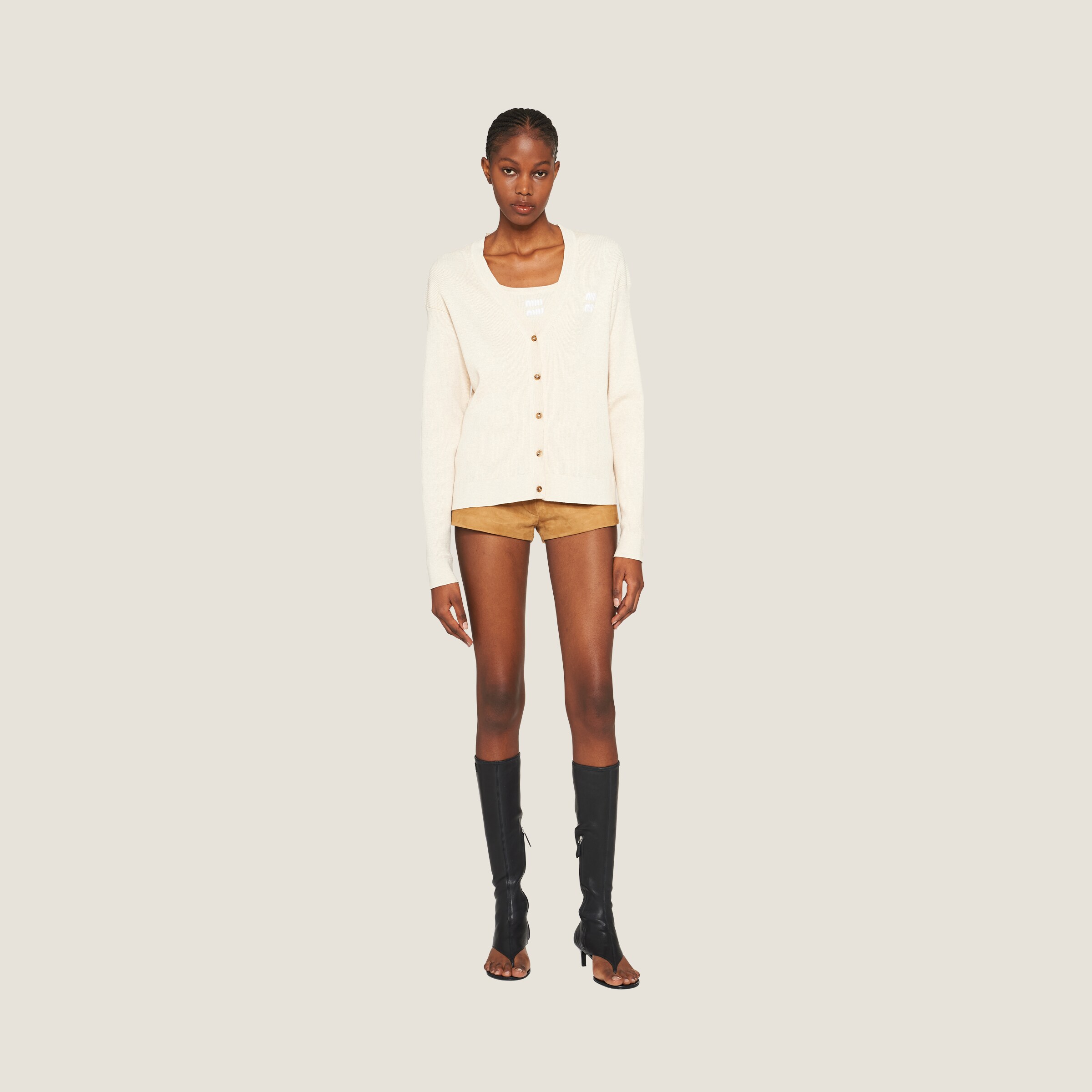 Miu Miu Ivory Ruffle-Trim Knit Tee main image 1
