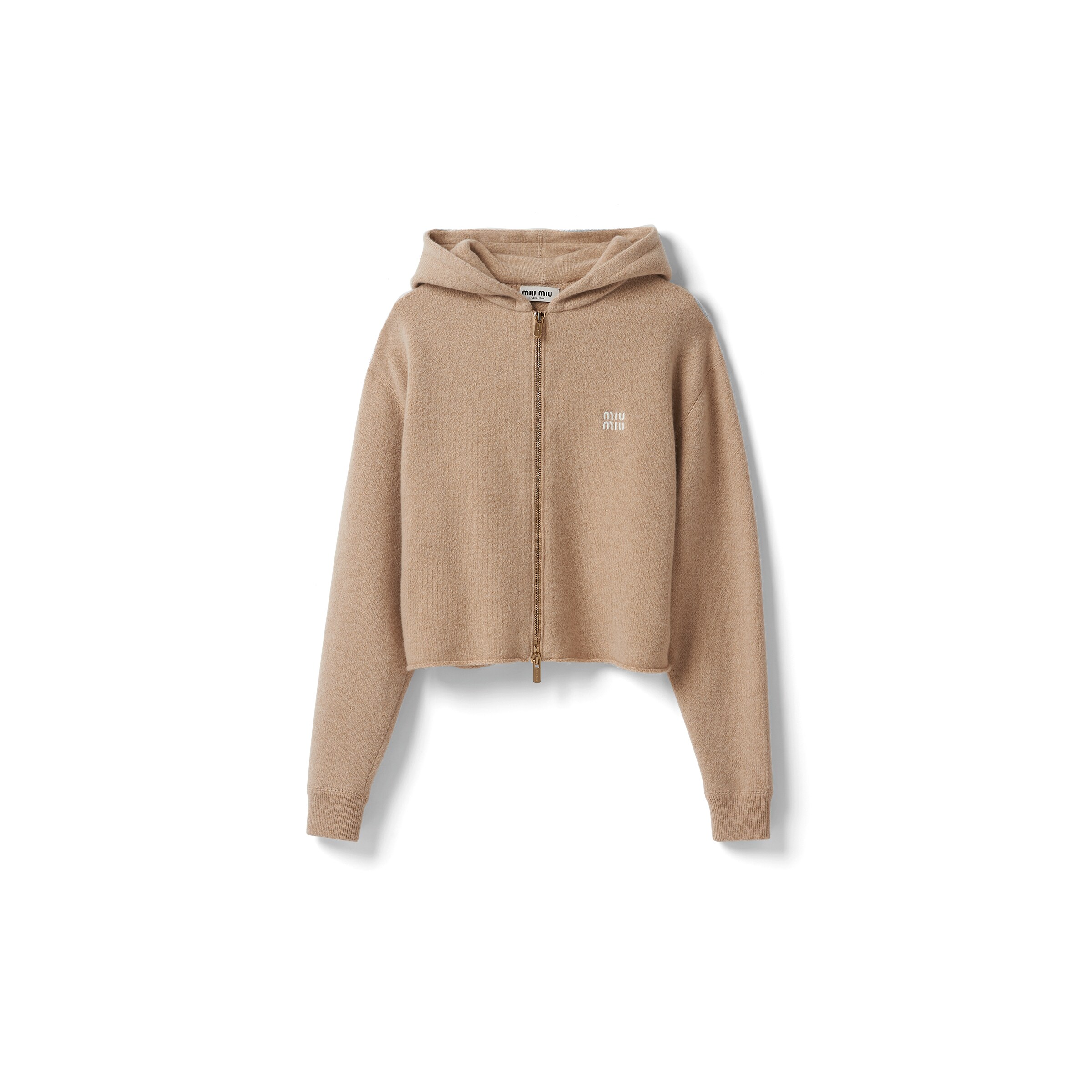 Miu Miu Cardigan In Felpa Di Lana E Cashmere, Donna, Sabbia, Taglia 44