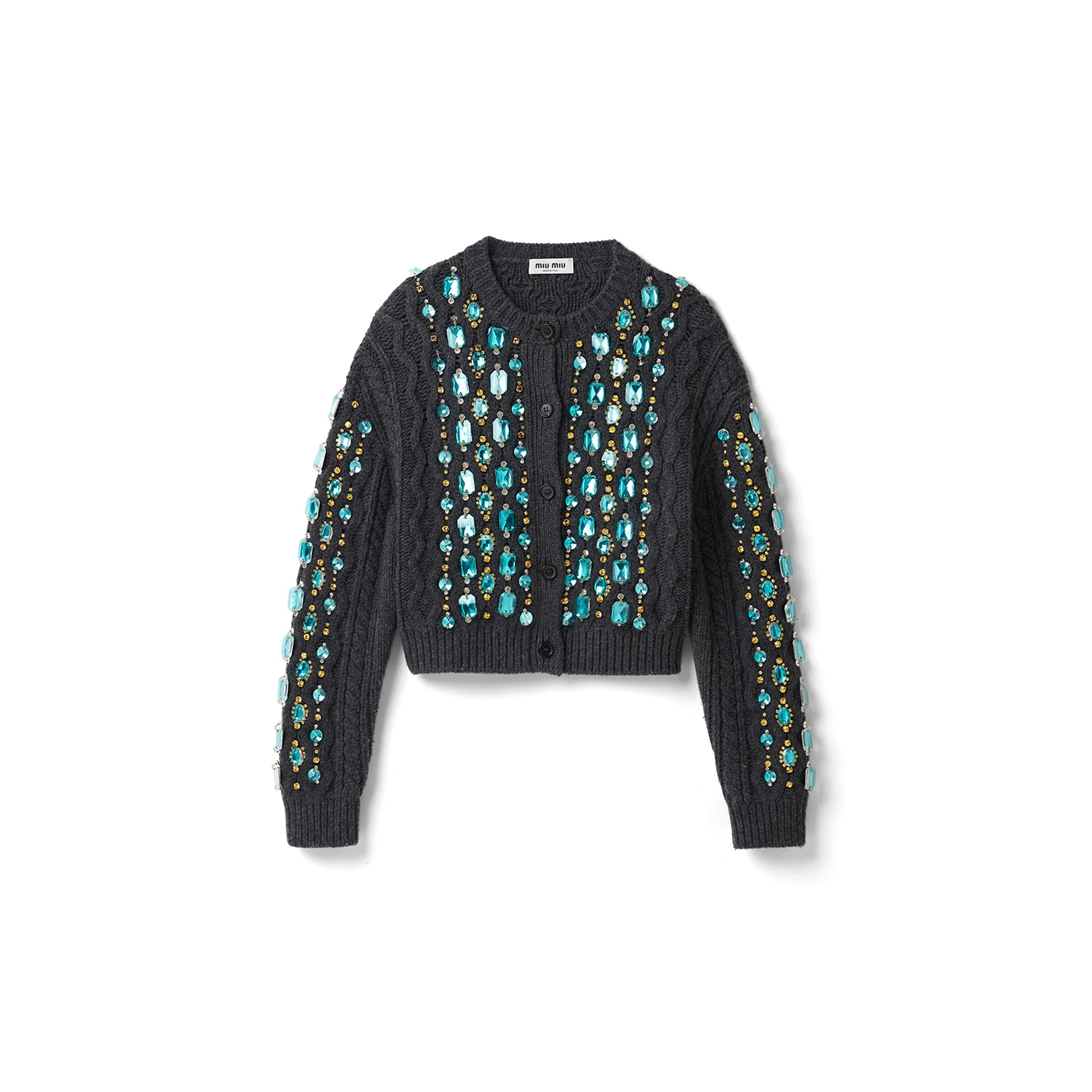 Miu Miu Cardigan En Tricot De Laine, Femme, Gris Anthracite, Taille 38