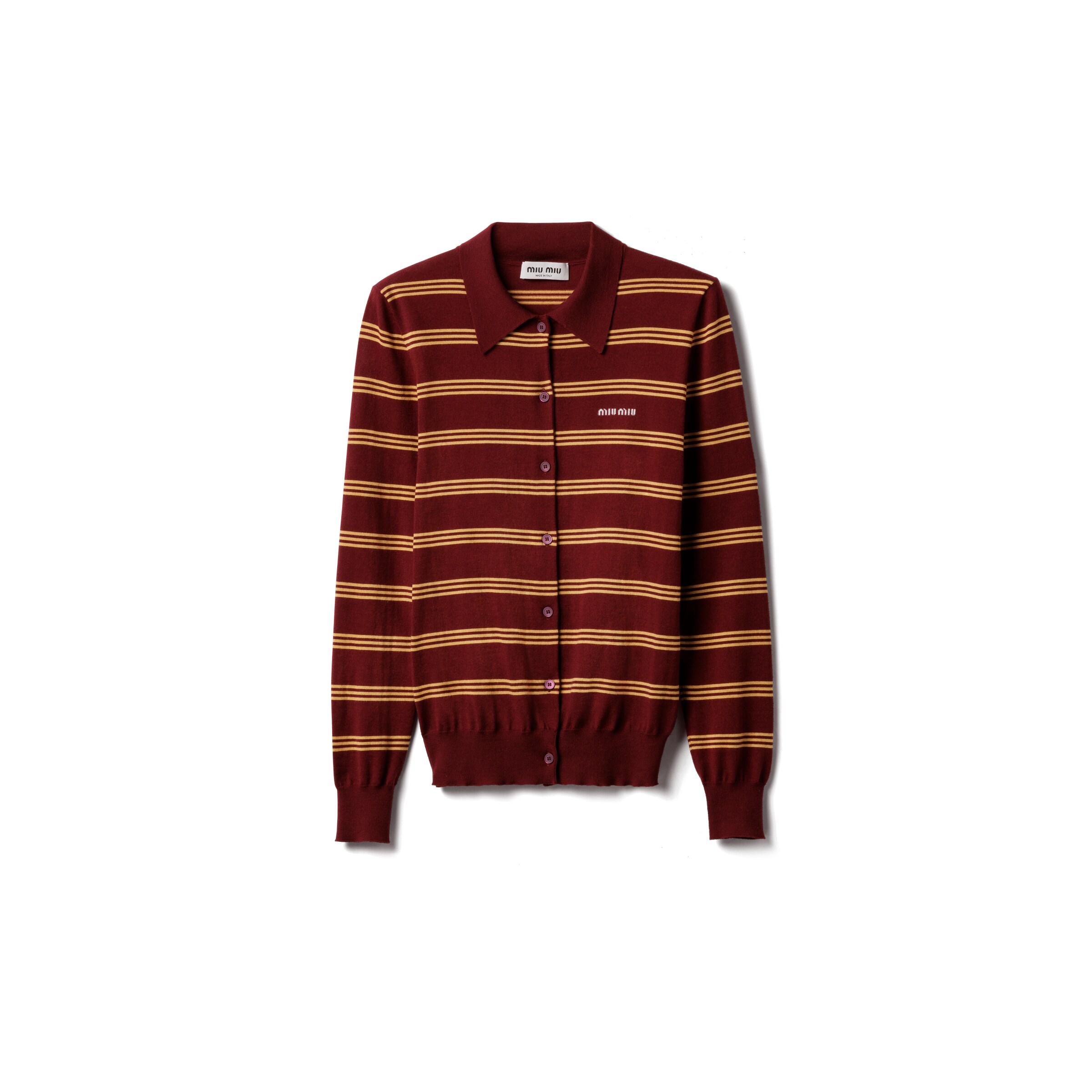 Miu Miu Cardigan À Rayures En Cachemire Et Soie, Femme, Rouge Amarante/jaune Maïs, Taille 44