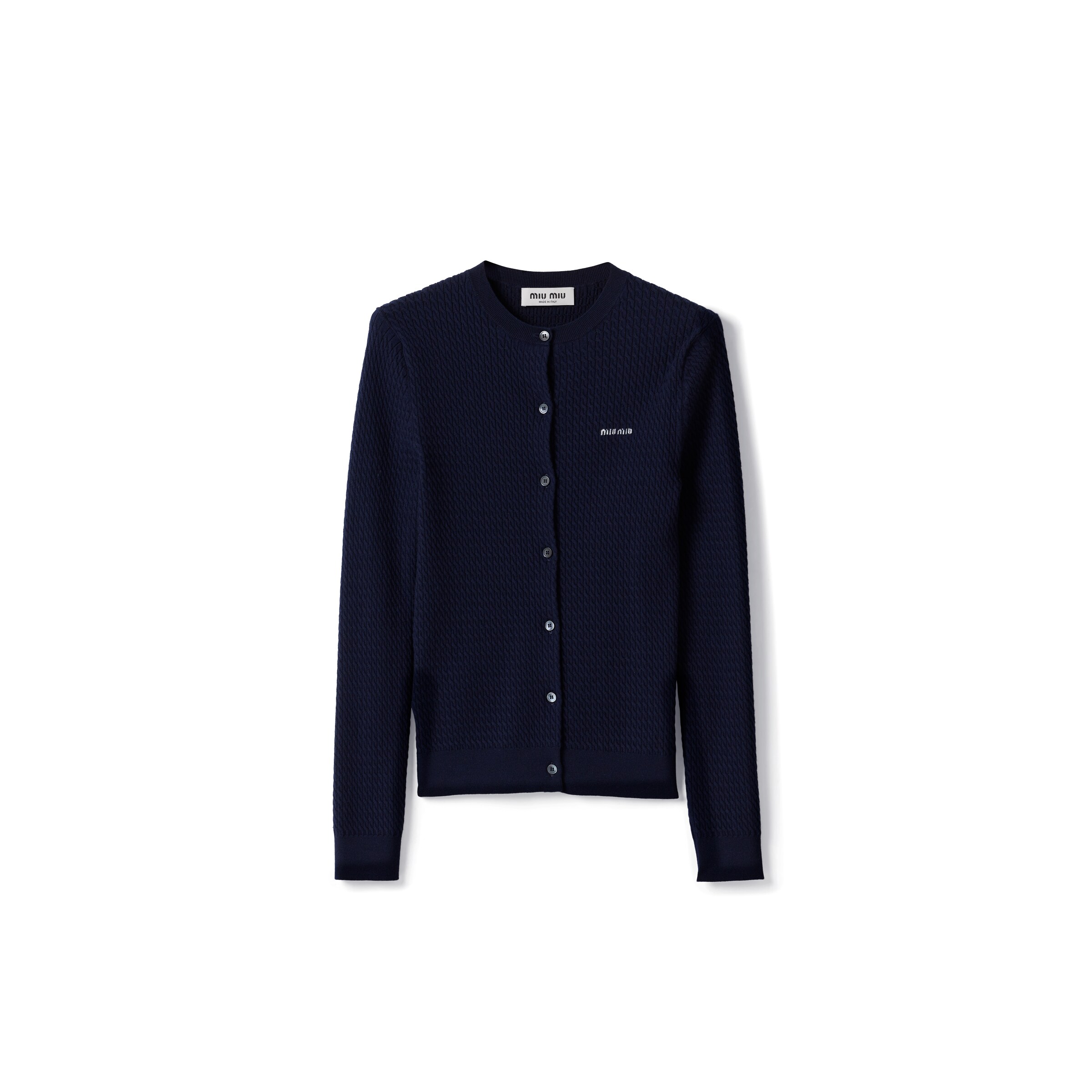 Miu Miu Cardigan En Cachemire Et Soie À Maille Torsadée, Femme, Bleu, Taille 42