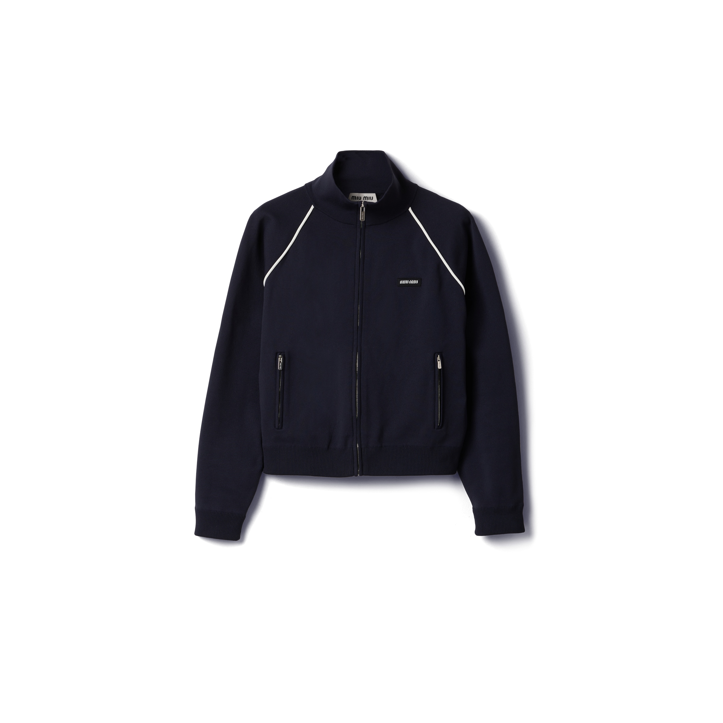 Miu Miu Cardigan Zippé En Fil Technique, Femme, Bleu/blanc, Taille 48