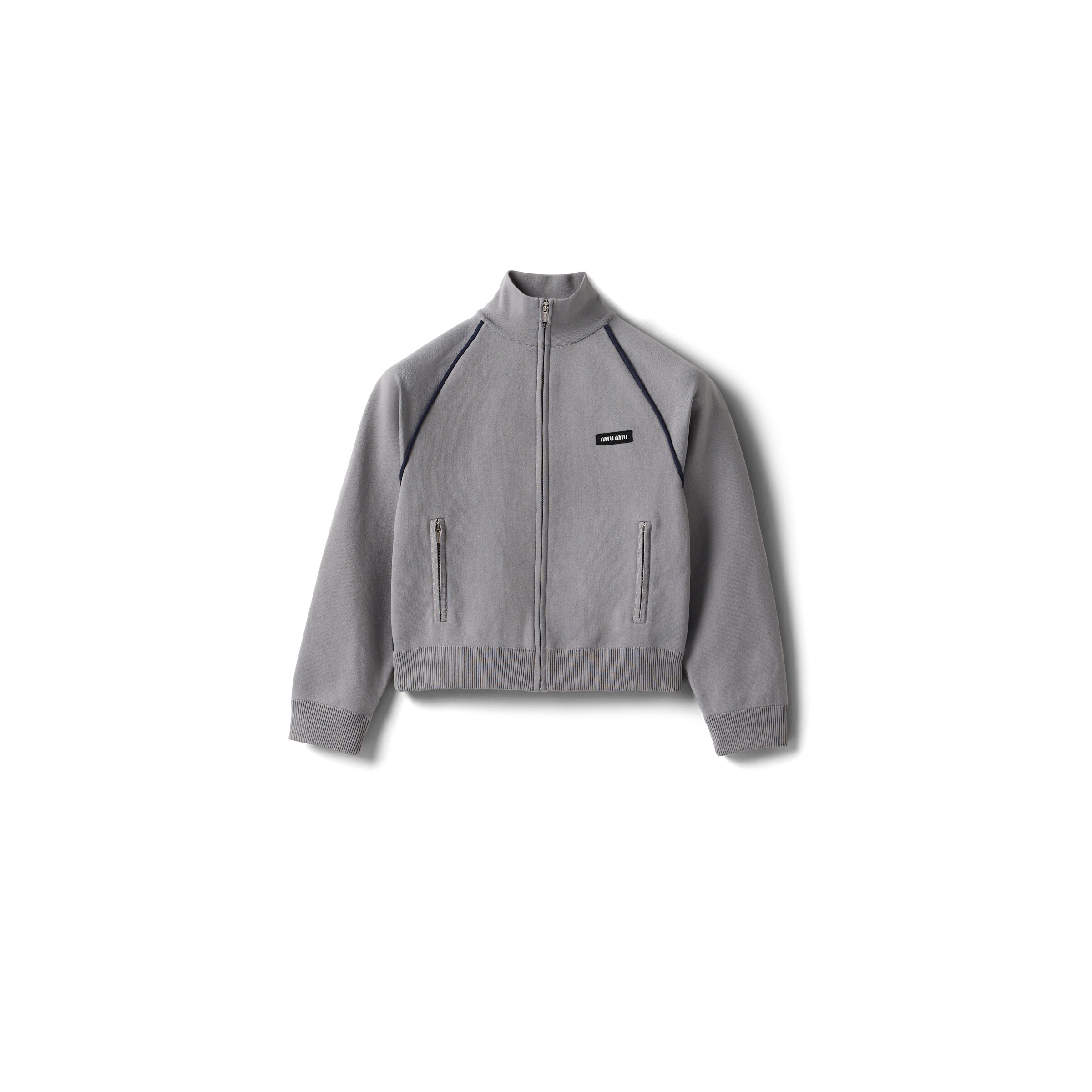Miu Miu Cardigan Zippé En Fil Technique, Femme, Gris+bleu, Taille 38
