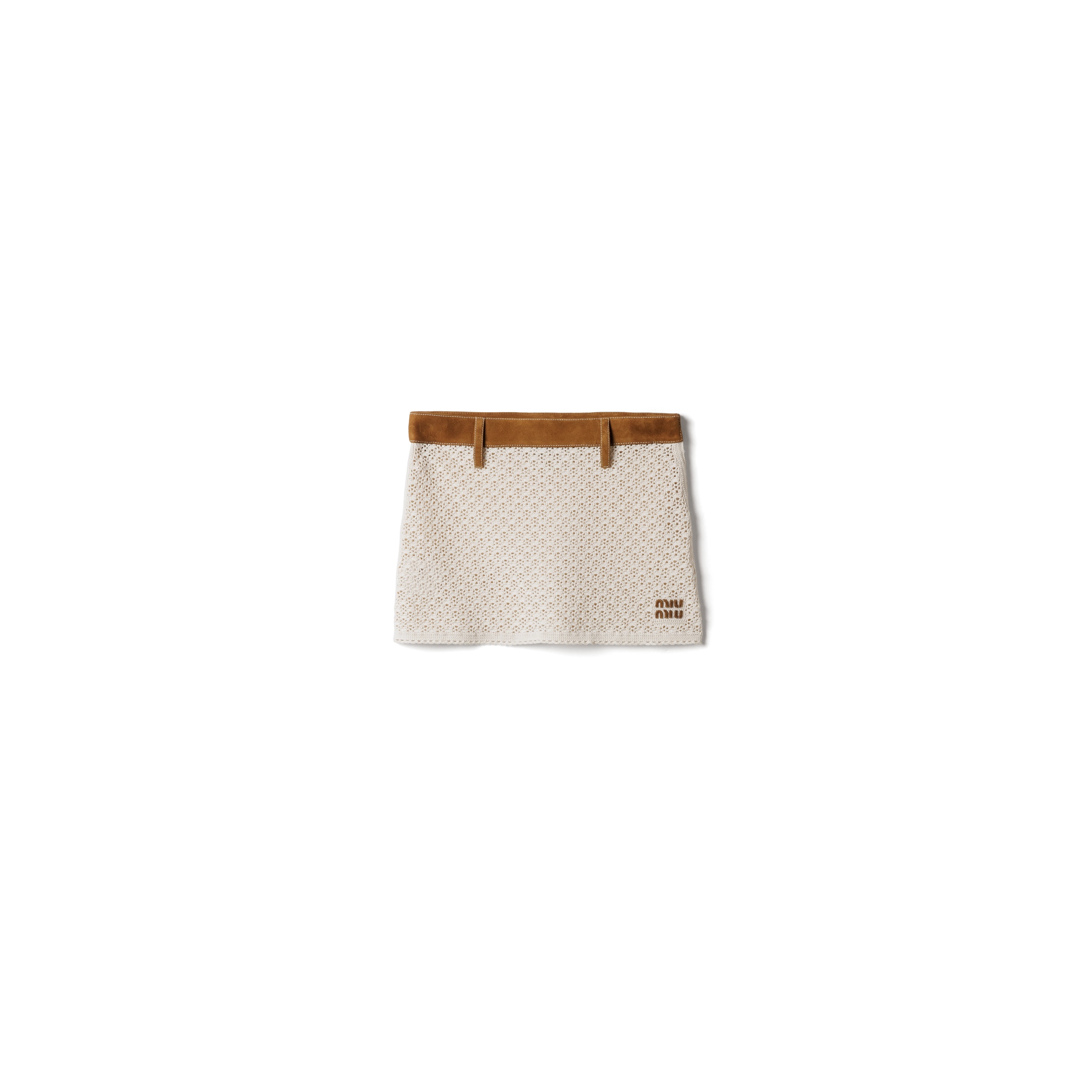 Miu Miu Cotton And Suede Miniskirt, Woman, Natural, Size 42