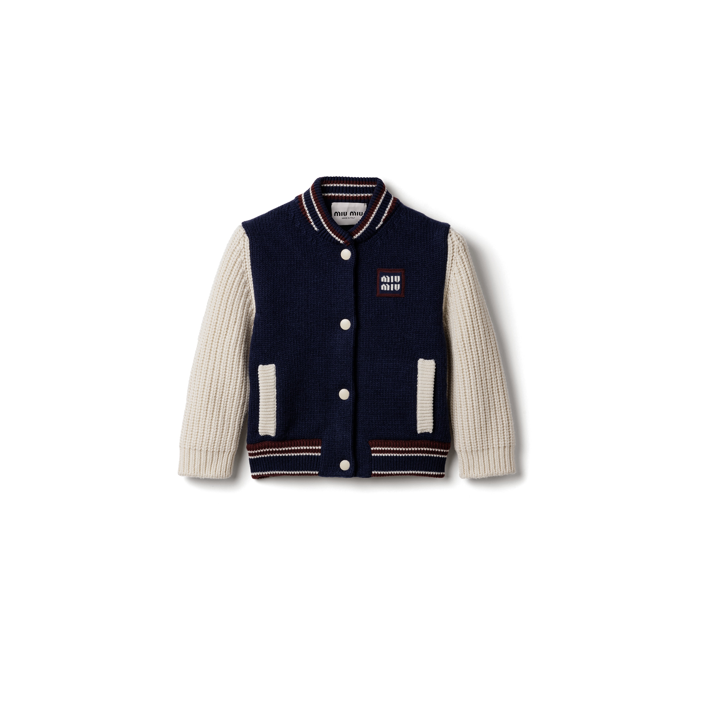 Miu Miu Cardigan In Lana E Cashmere, Donna, Navy/naturale, Taglia 40