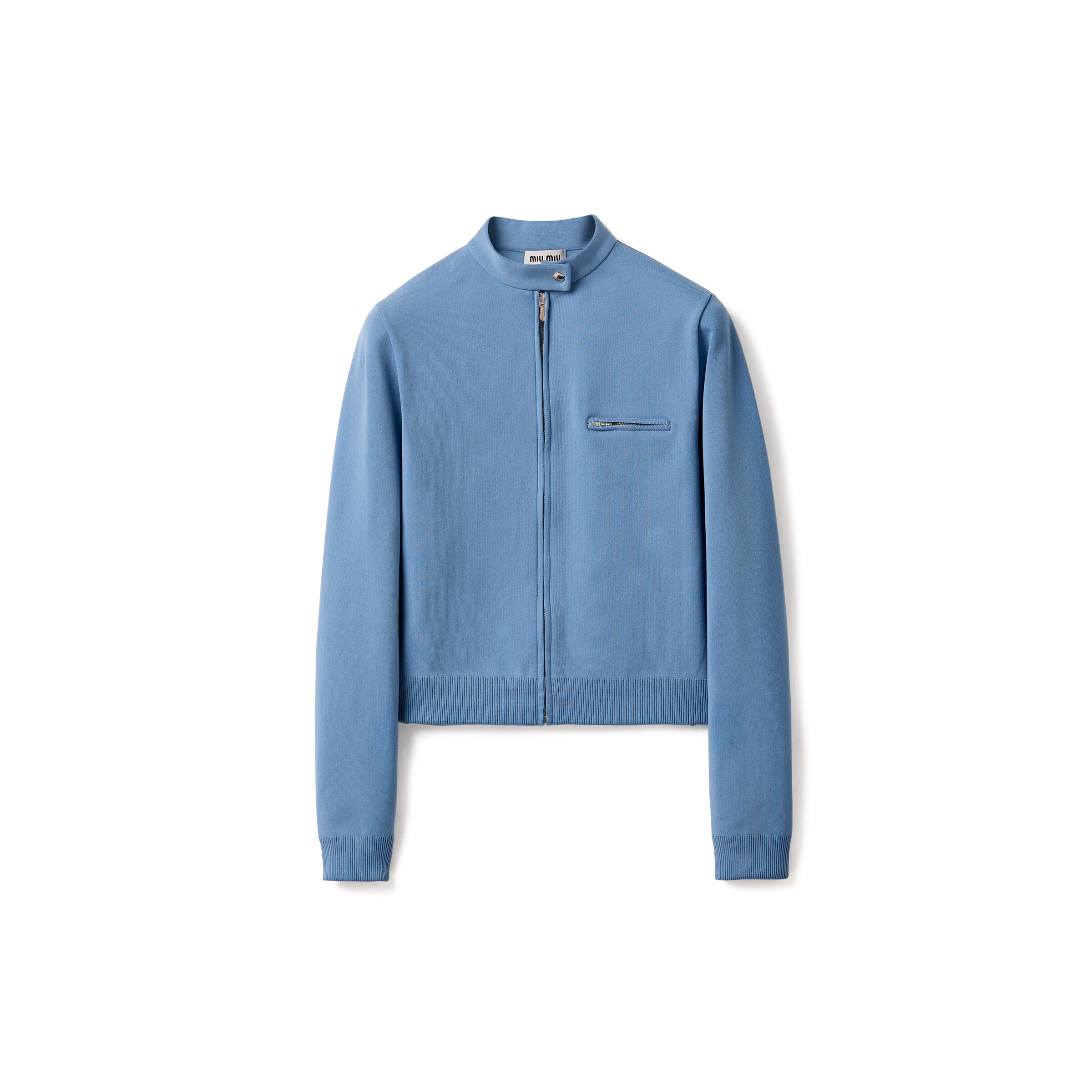 Miu Miu Cardigan Con Zip In Filato Tecnico, Donna, Azzurro Zaffiro, Taglia 44