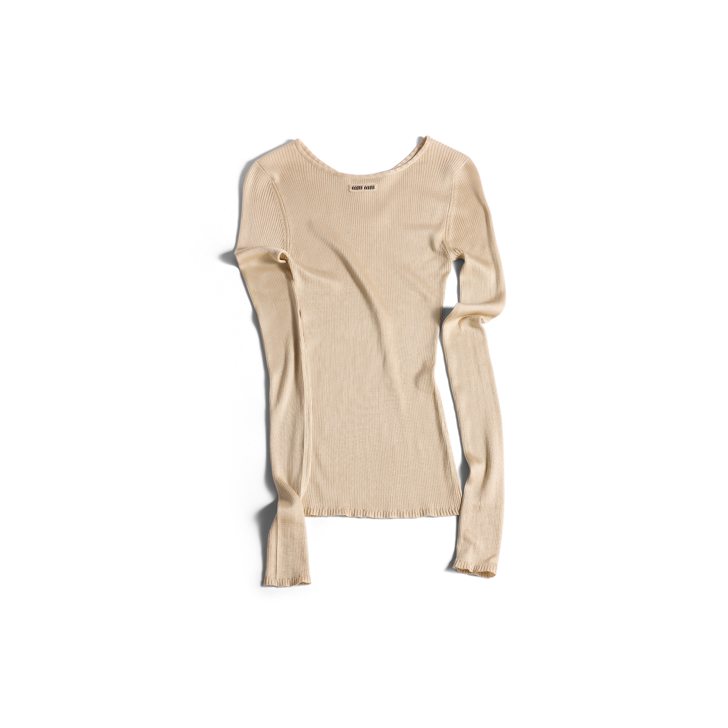 Miu Miu Jersey De Cuello Redondo En Seda, Mujer, Beige Arena, Talla 38