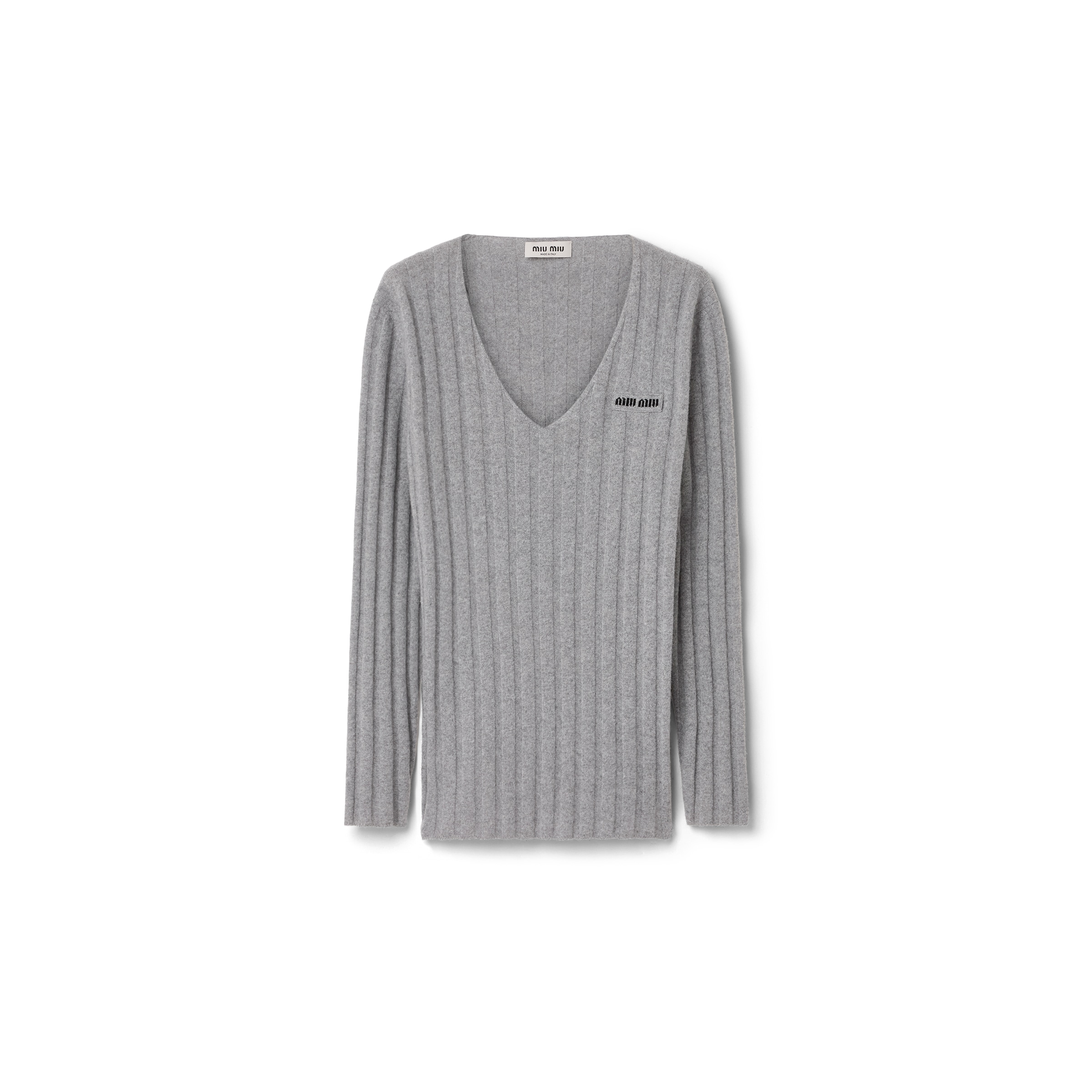 Miu Miu Wool And Cashmere V-neck Sweater, Woman, Grey, Size 42