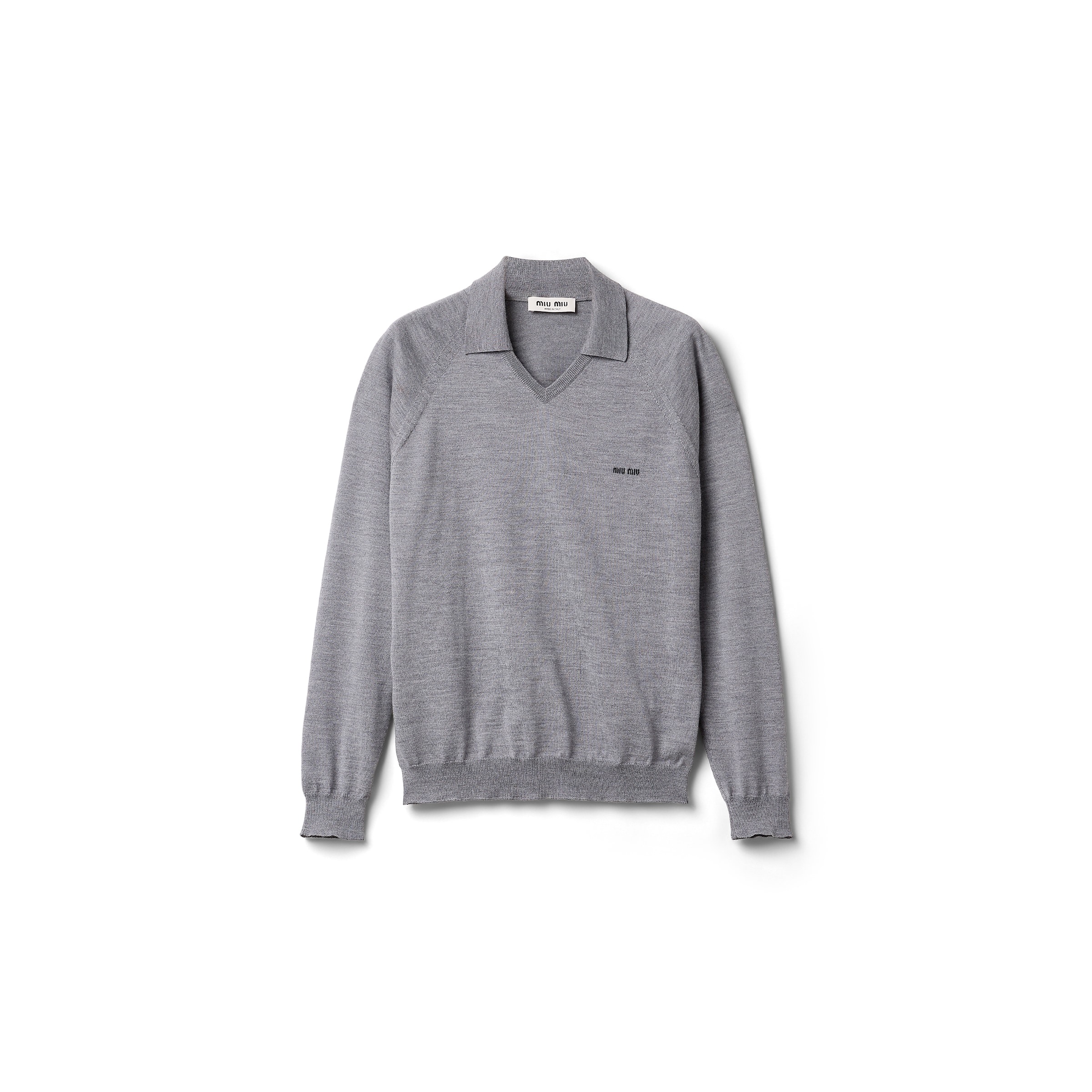 Miu Miu Wool Polo Sweater, Woman, Gray/black, Size 42