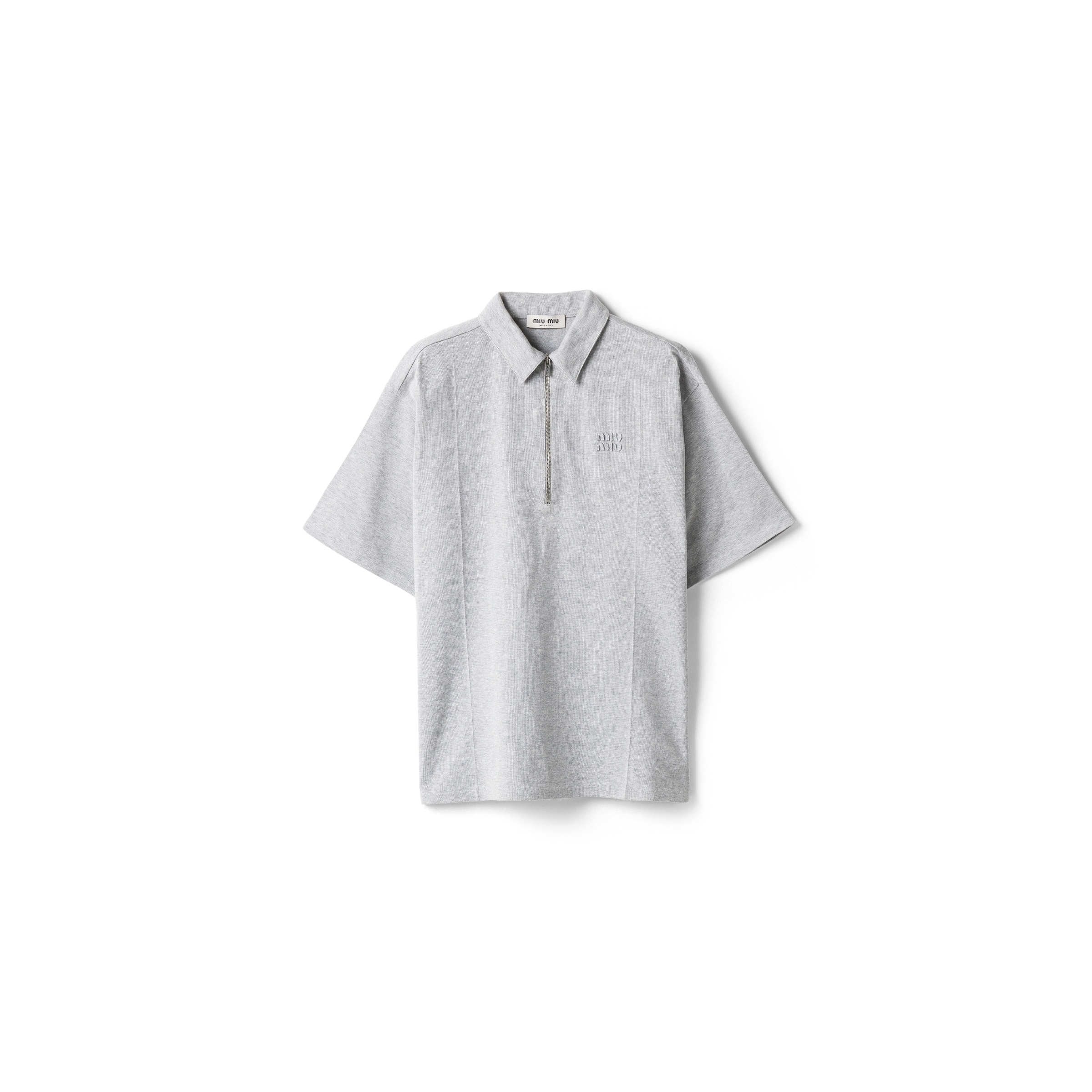 Miu Miu Half-zip Cotton Polo Shirt, Woman, Marble Gray, Size 42