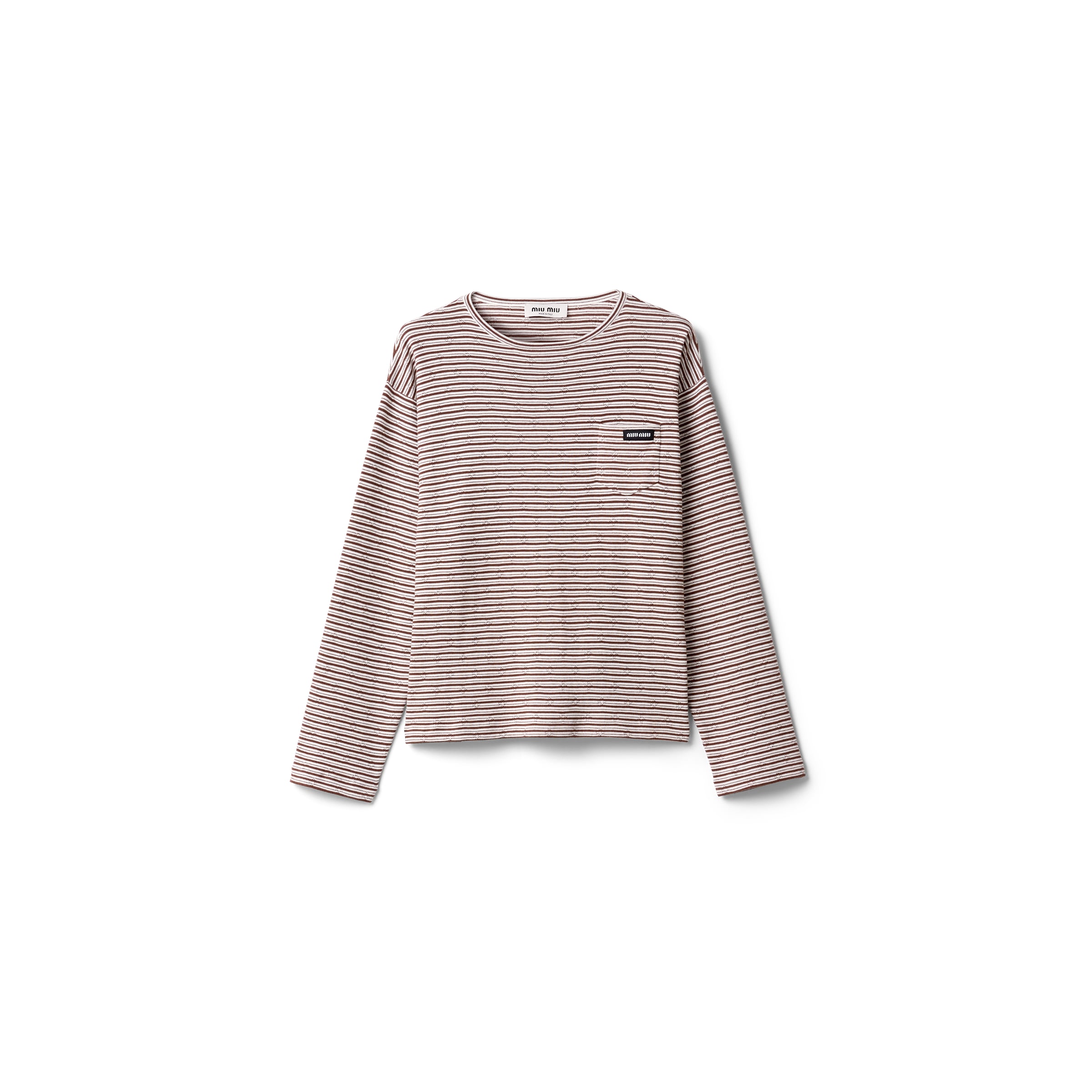 Miu Miu Cotton, Cashmere And Silk Crew-neck Knit Sweater, Woman, White/cocoa Brown, Size 42