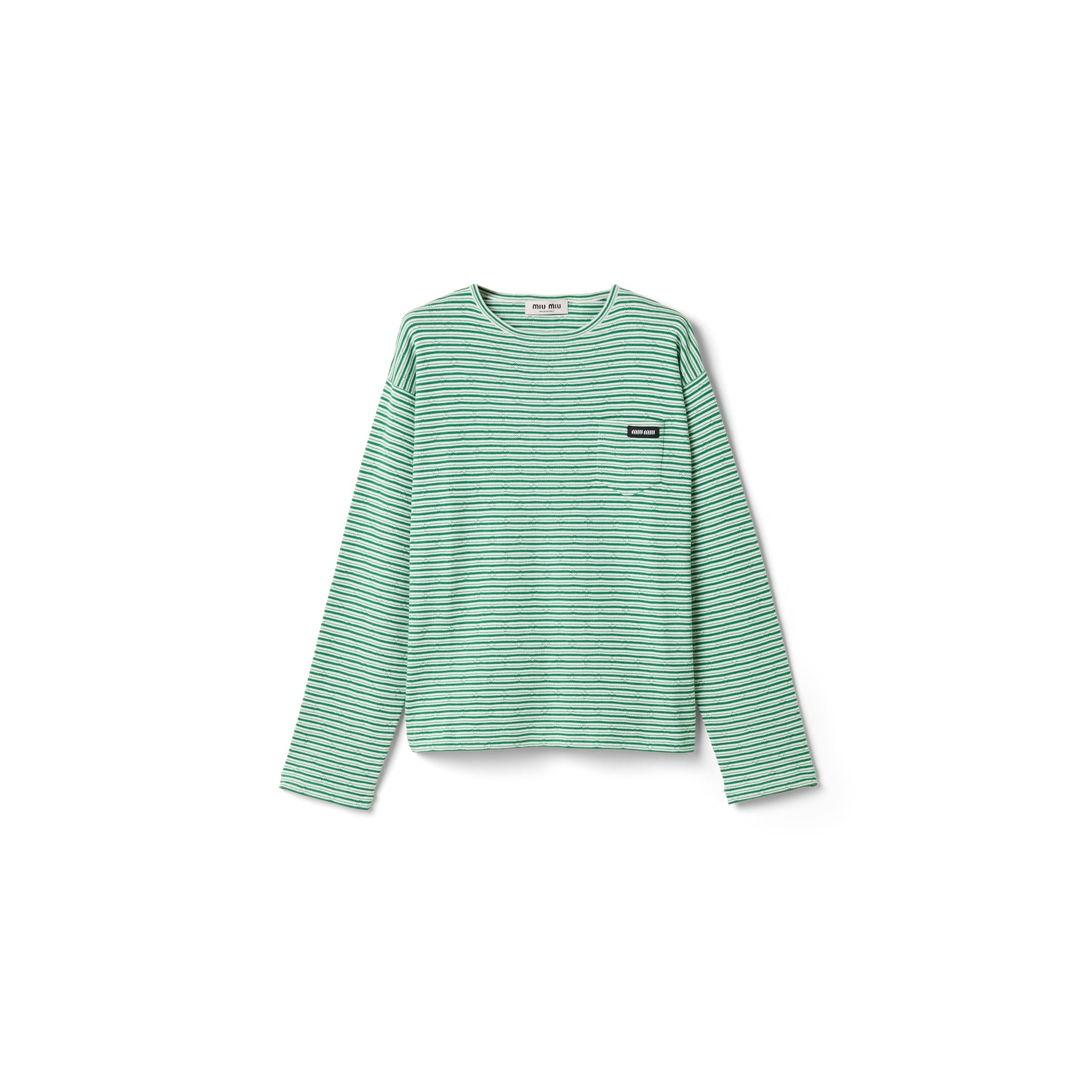 Miu Miu Cotton, Cashmere And Silk Crew-neck Knit Sweater, Woman, White/green, Size 48