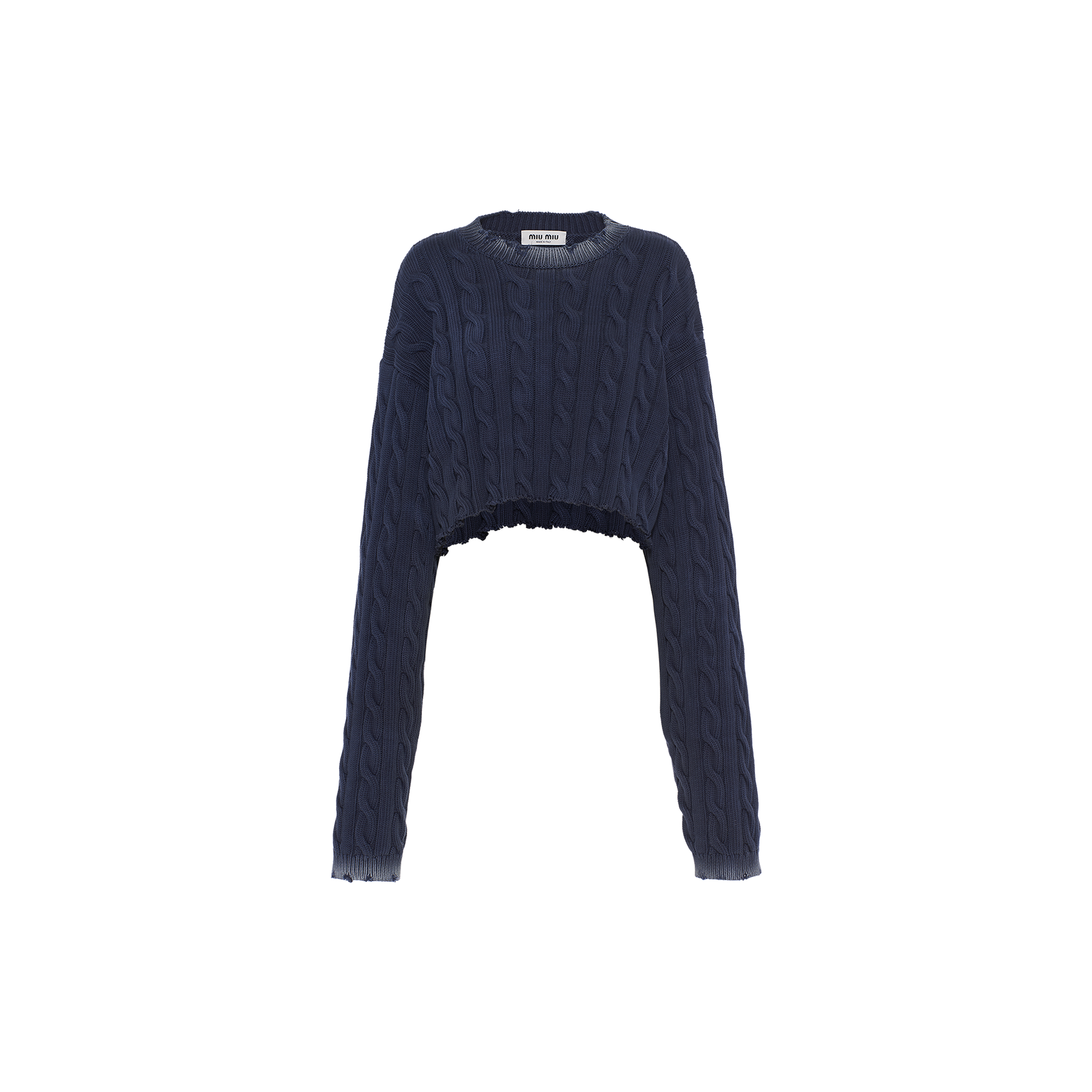 Cropped cotton sweater Ink blue Miu Miu