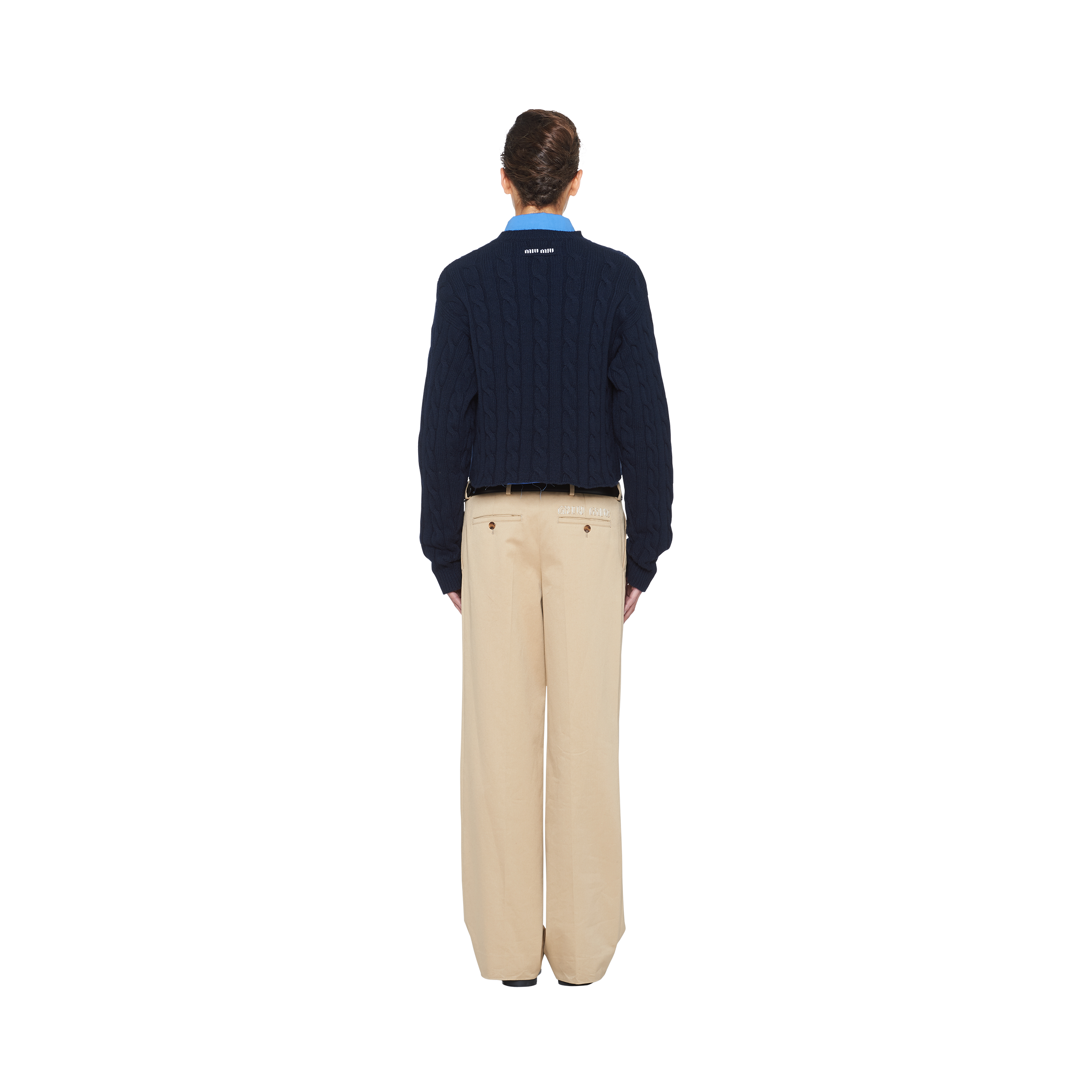【関税&送料込】Miu Miu Navy Blue Mohair Blend Oversize Over Miu Miu Logo-Embroidered Mohair Blazer - Bergdorf Goodman