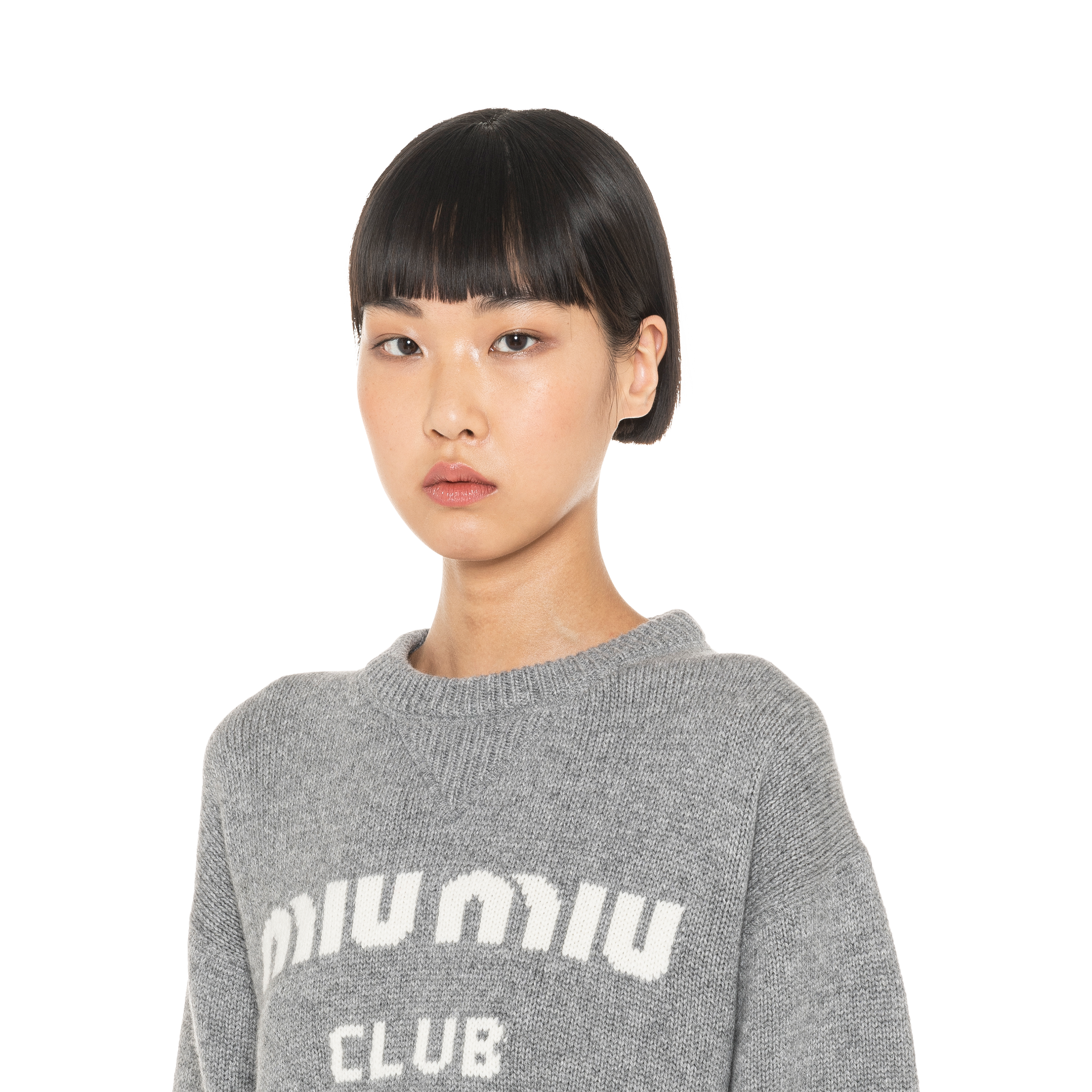 Grey Cropped Cashmere Sweater Miu Miu