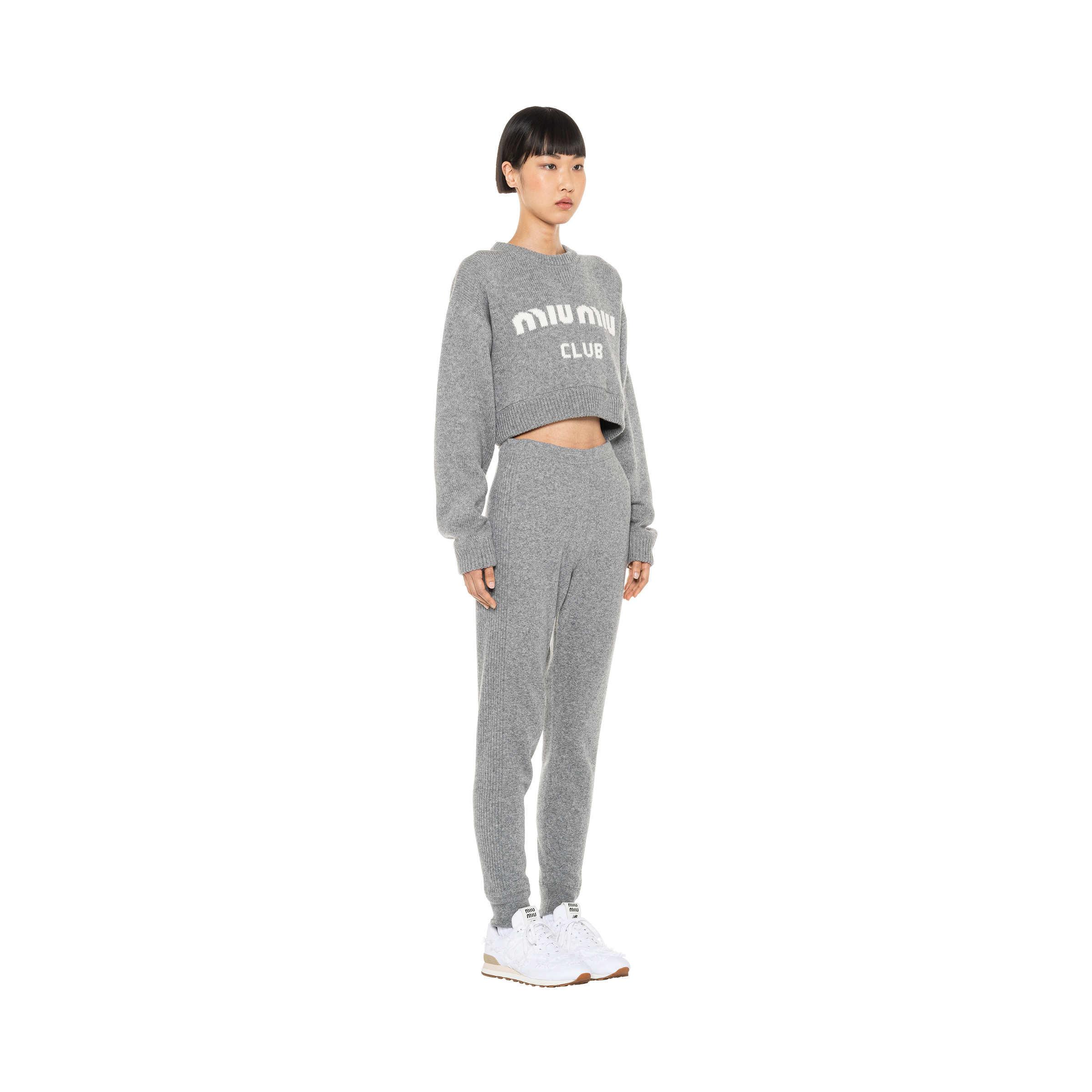 Grey Cropped Cashmere Sweater | Miu Miu