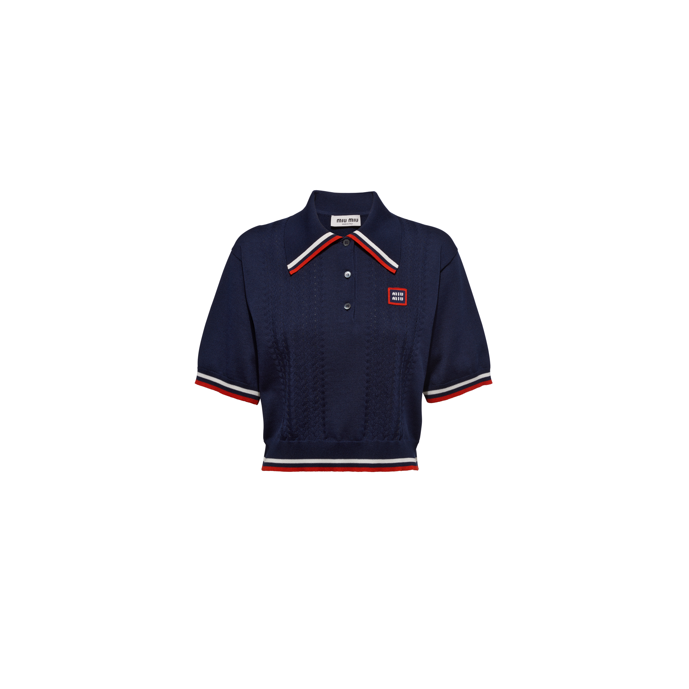 Miu Miu Cropped Silk And Cotton Polo Shirt In Navy