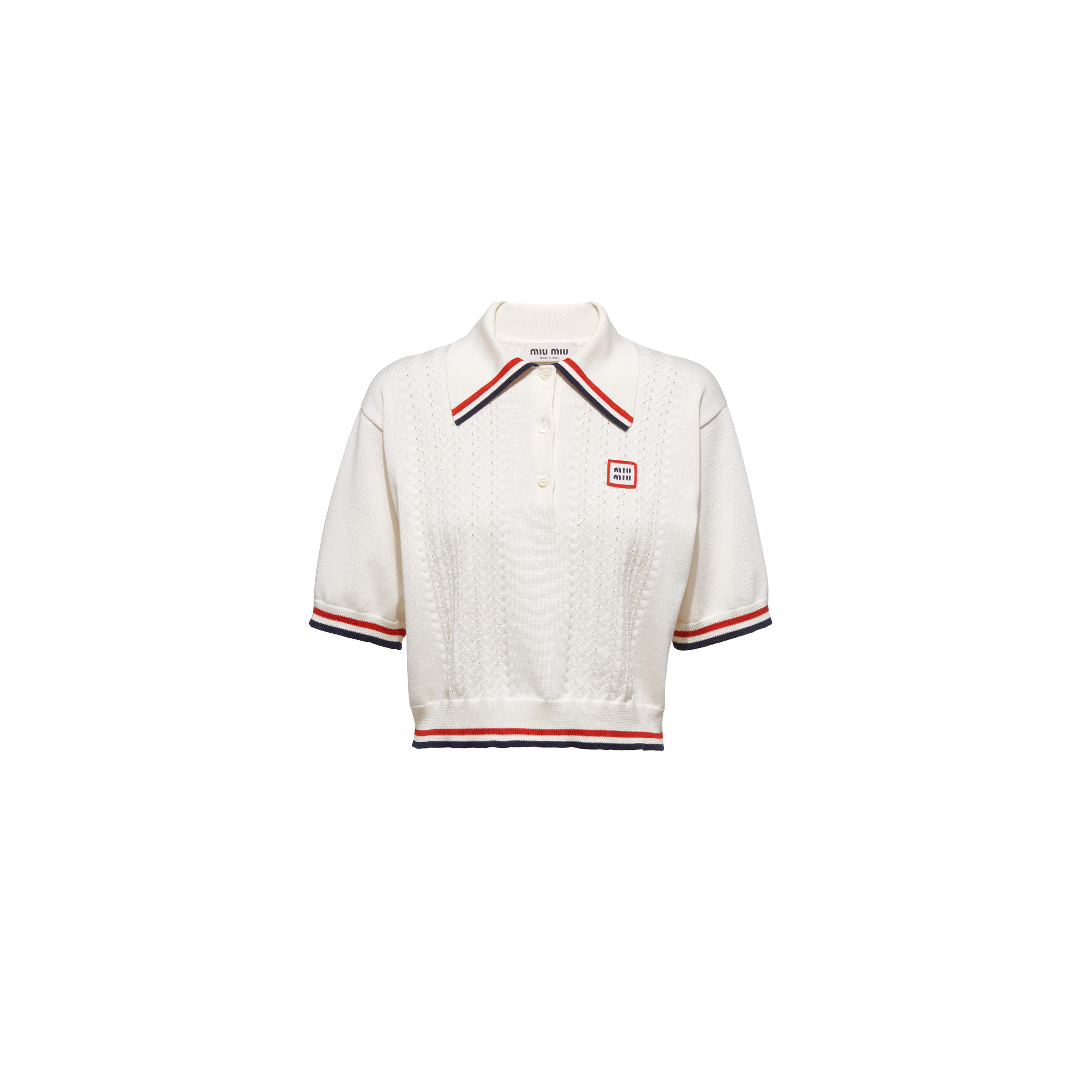 MIU MIU CROPPED SILK AND COTTON POLO SHIRT