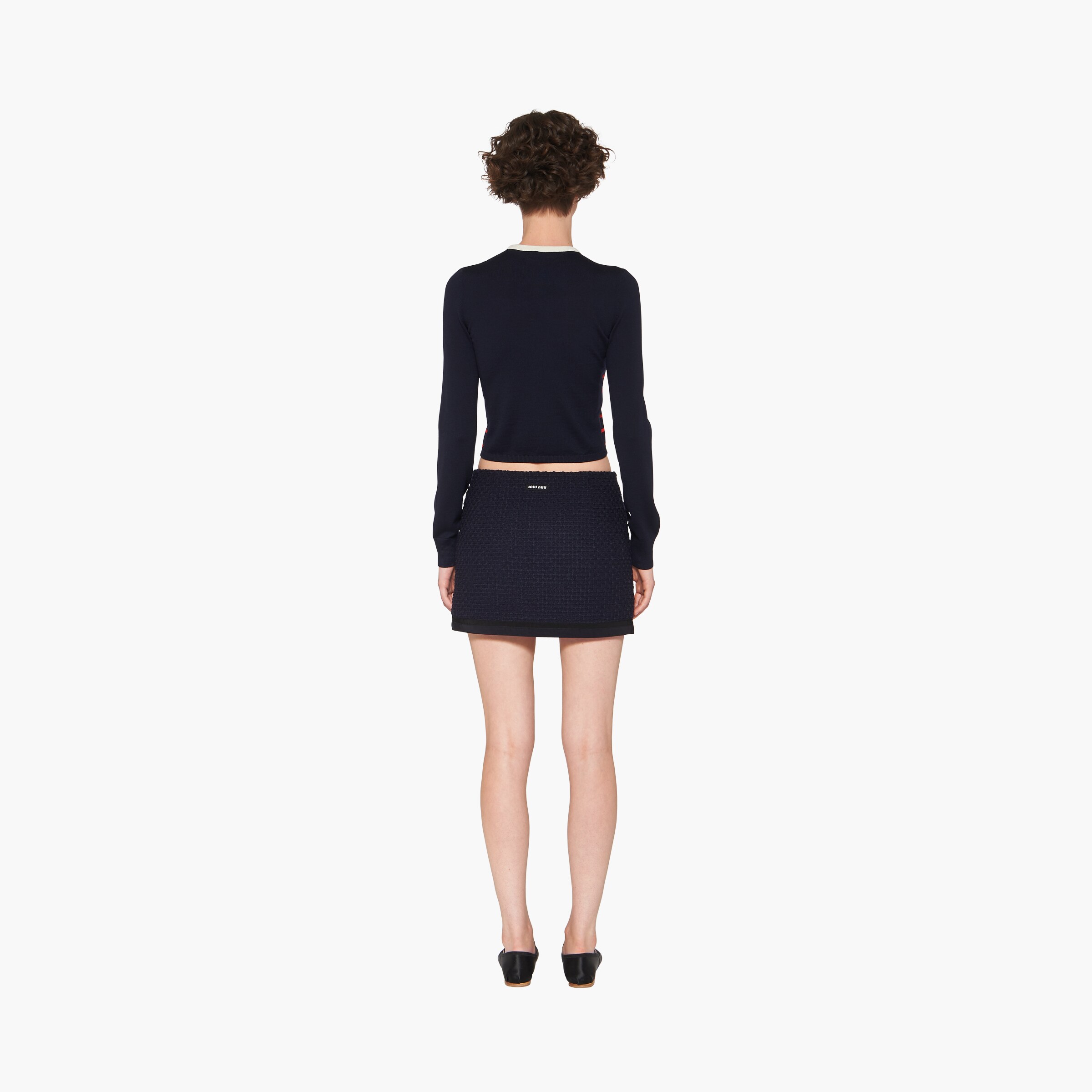 MIUMIU CREW NECK SHORT-SLEEVE PLAID KNIT TOP 274834