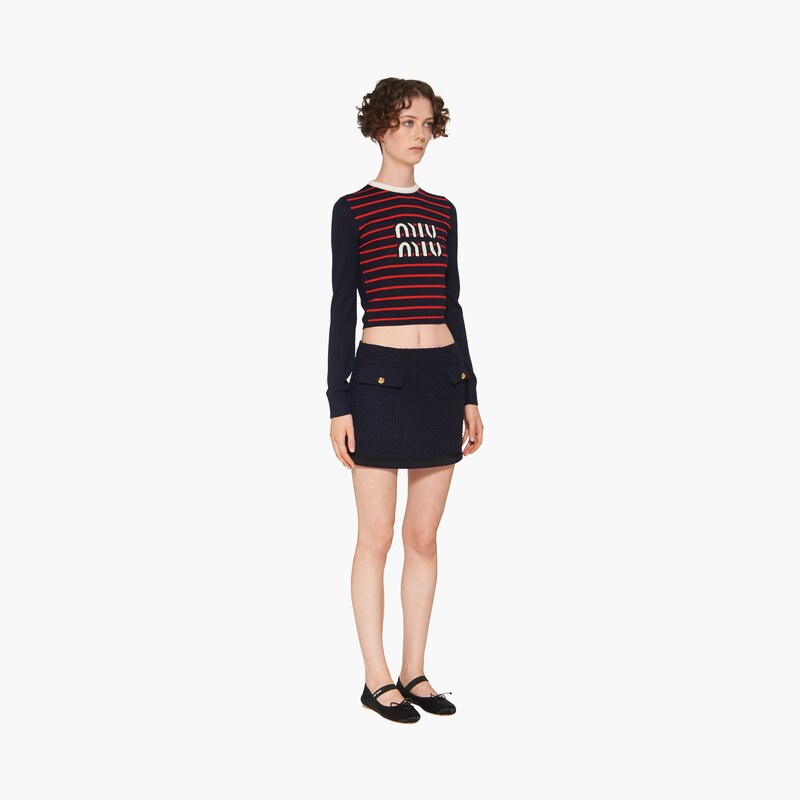 MIUMIU STRIPED KNIT SWEATER WITH CREW NECK 274375