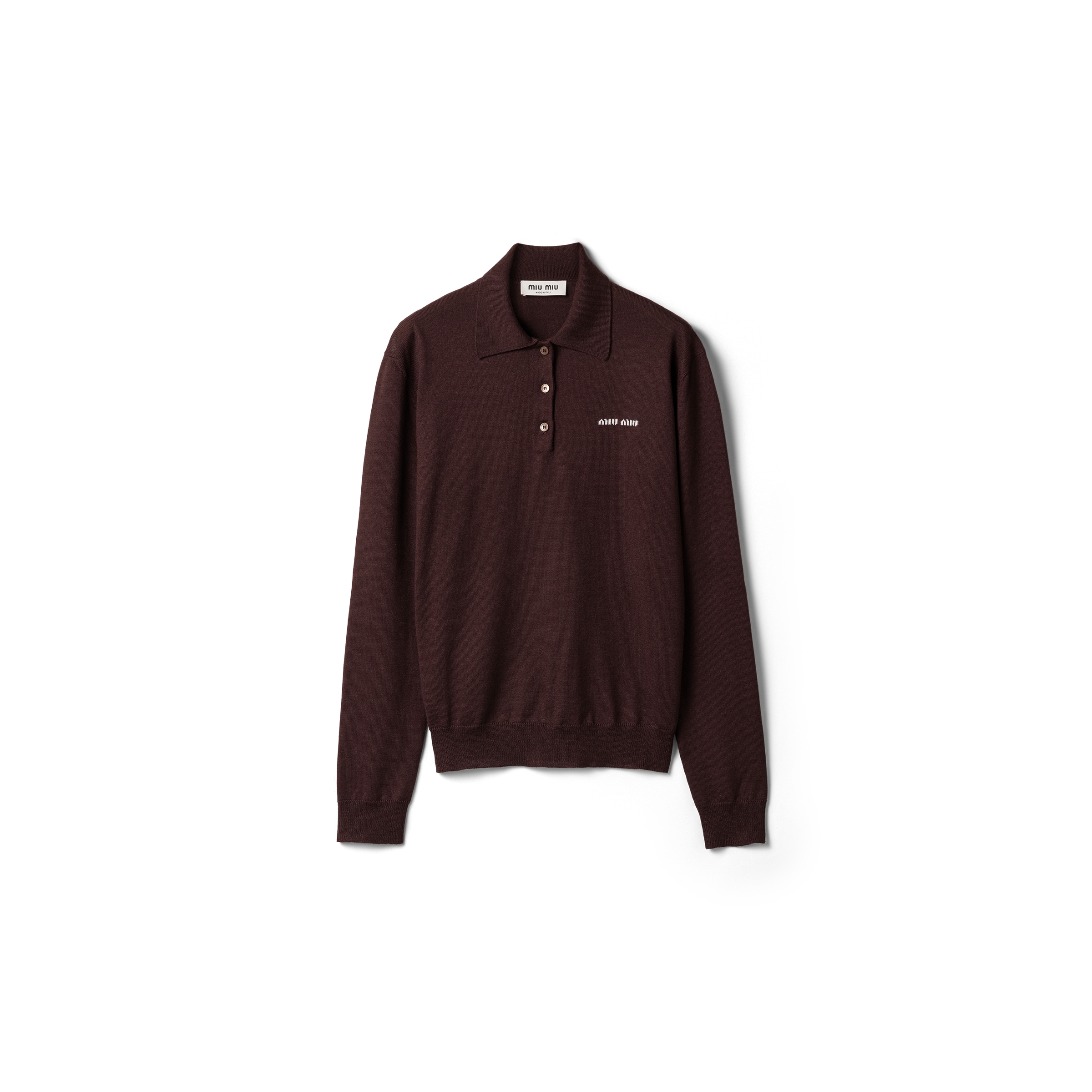 Miu Miu Wool Knit Polo Shirt, Woman, Cocoa Brown, Size 38