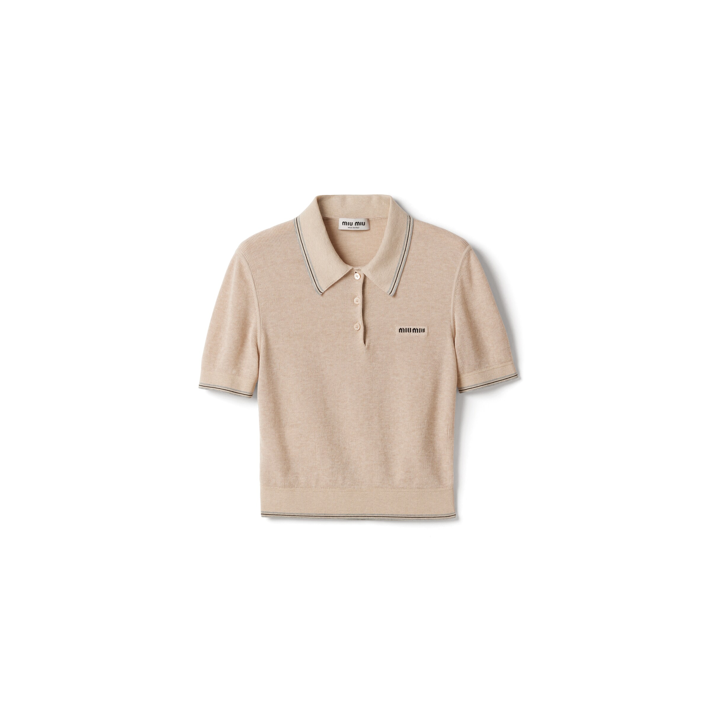 Miu Miu Polo En Maille De Coton, Femme, Beige Sable, Taille 42