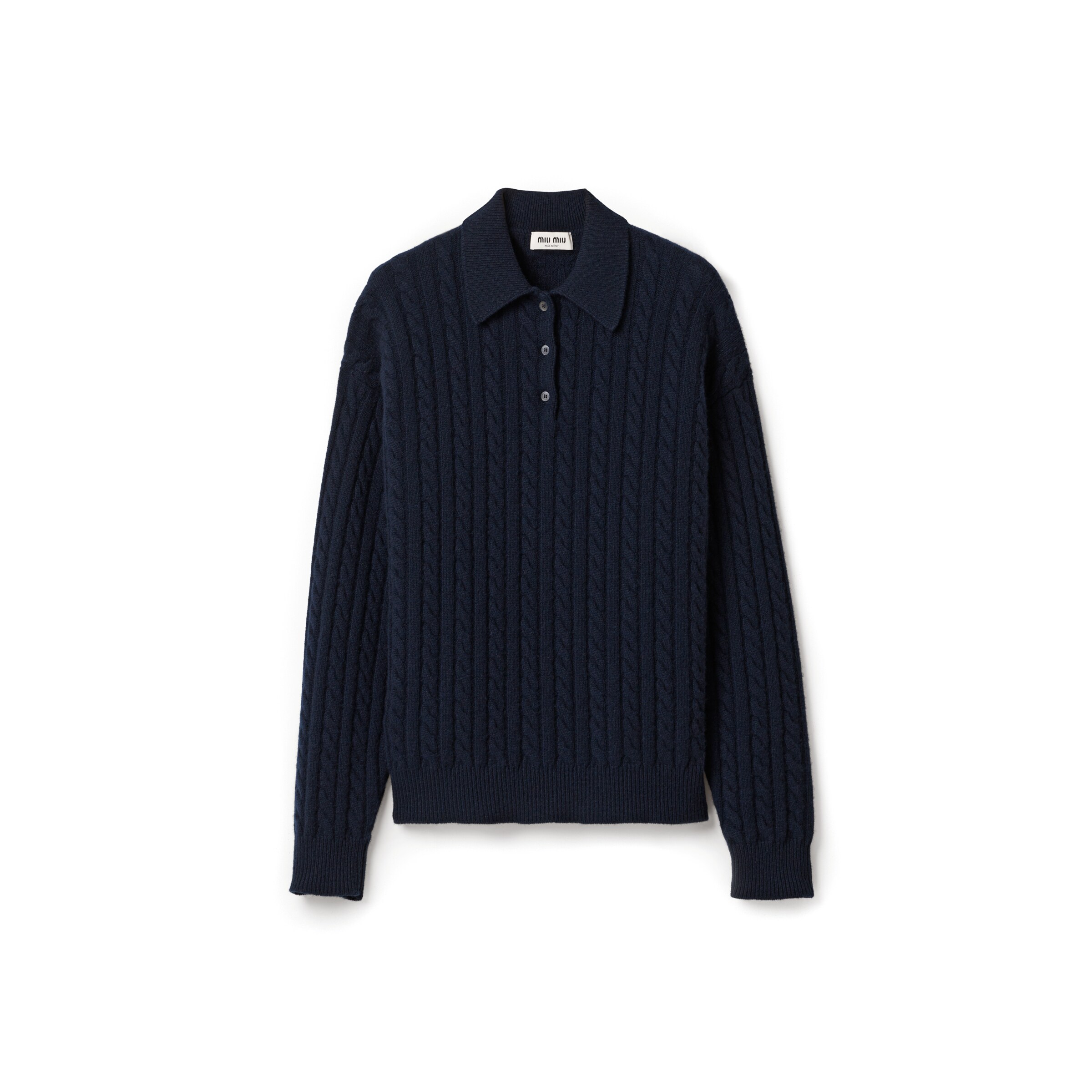 Miu Miu Polo In Maglia In Cashmere, Donna, Blu, Taglia 40