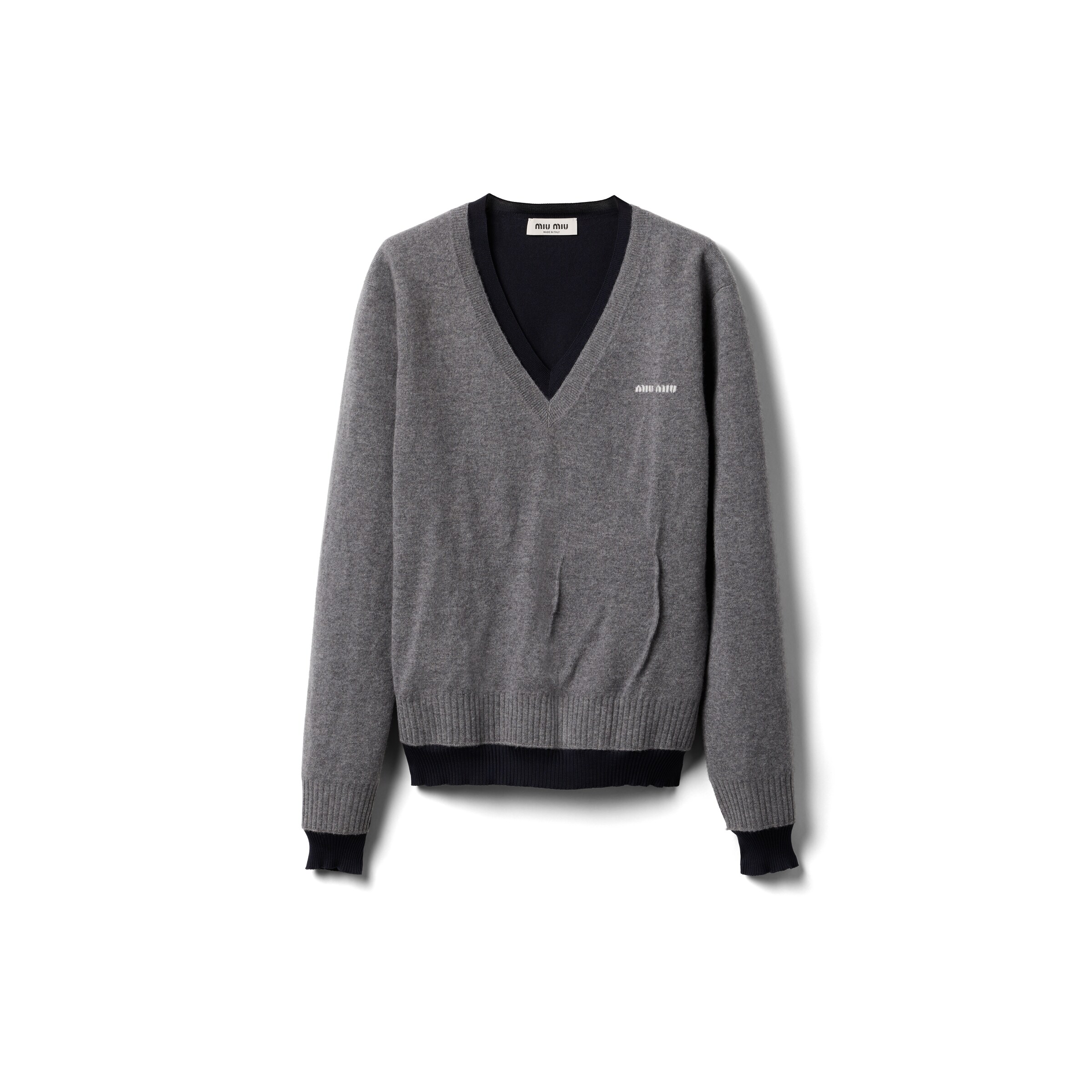 Miu Miu Maglia In Cashmere E Seta, Donna, Grigio+blu, Taglia 44