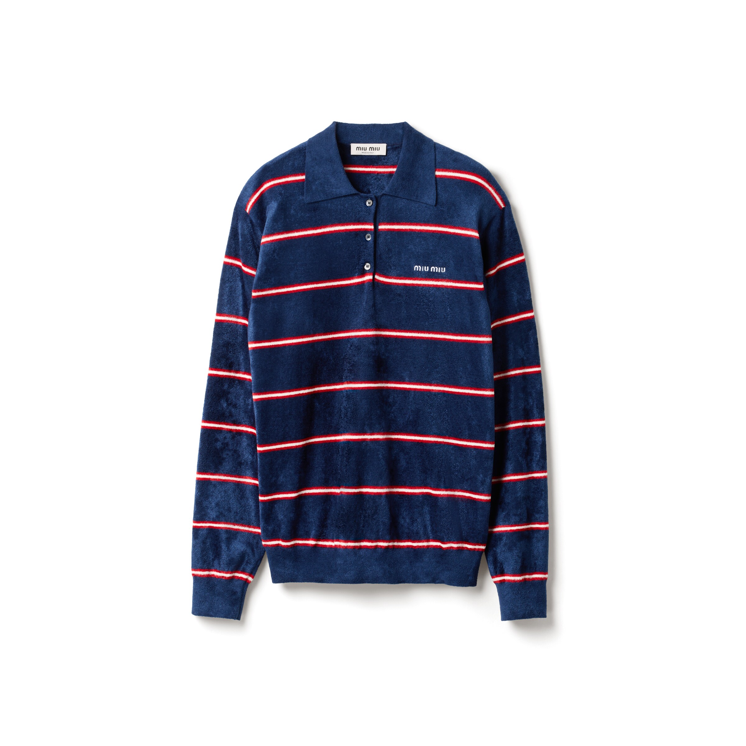 Miu Miu Polo Rayé En Viscose, Femme, Bleu/rouge, Taille 36