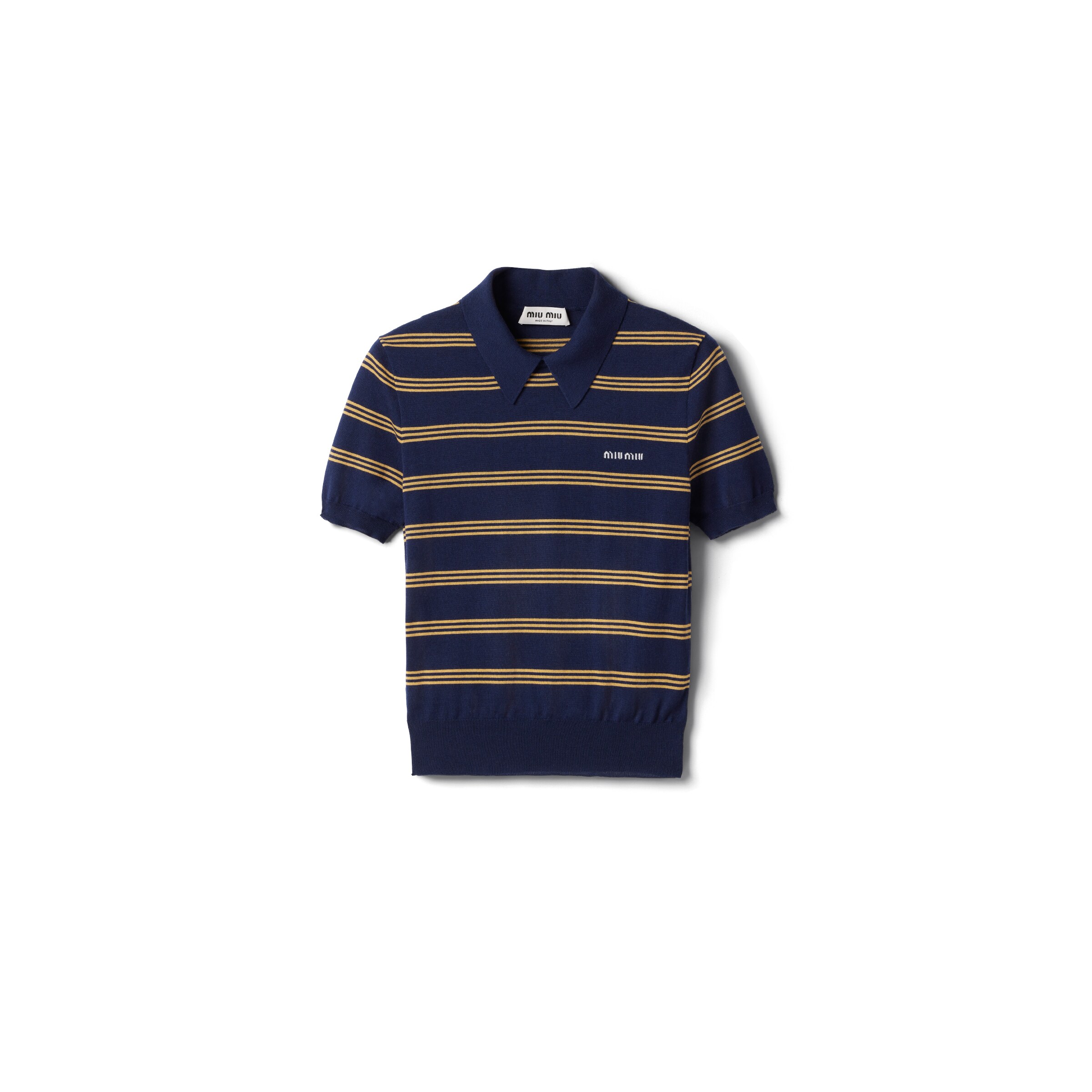 Miu Miu Pull Polo À Rayures En Cachemire Et Soie, Femme, Bleu, Taille 40