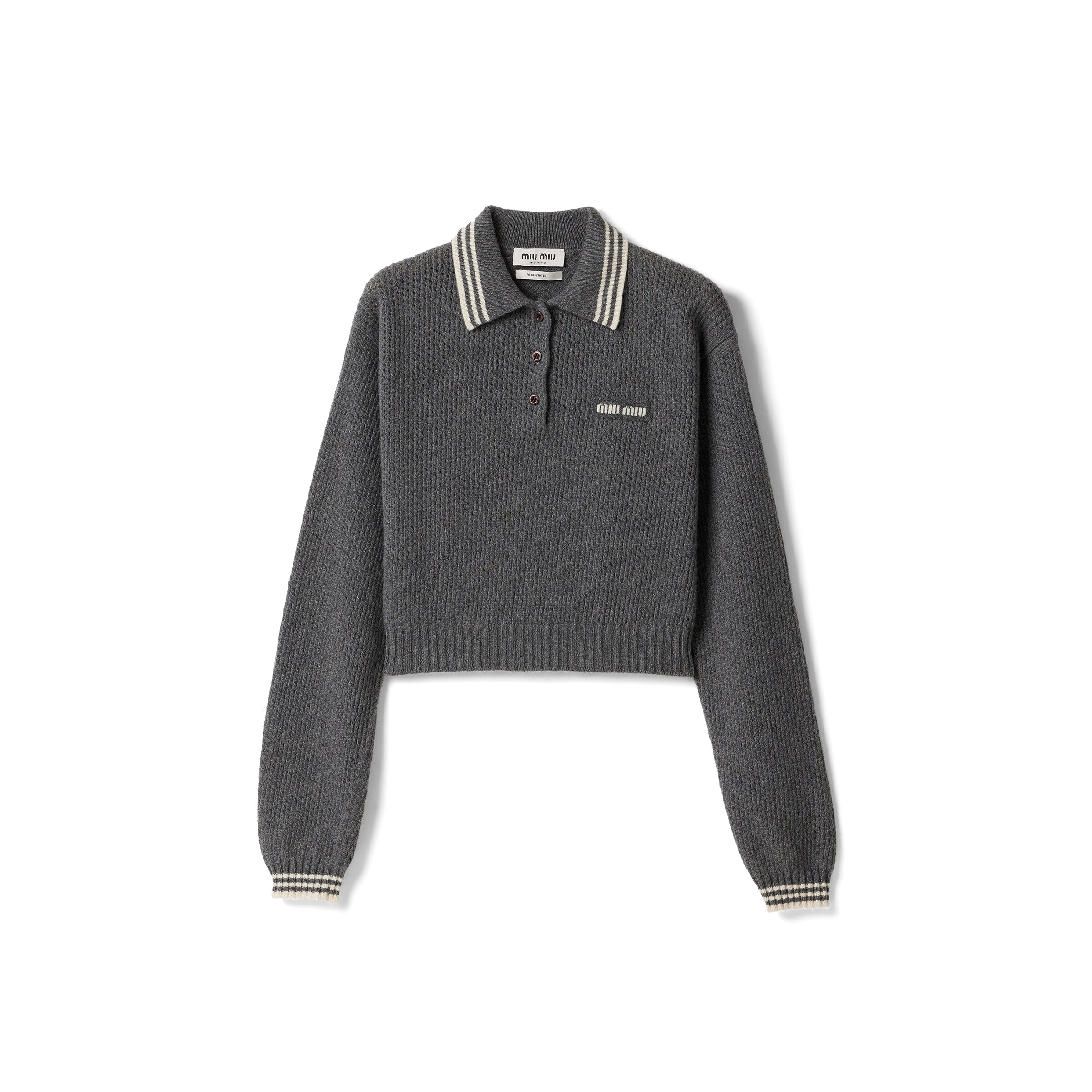 Miu Miu Polo En Laine Et Cachemire, Femme, Gris Ardoise, Taille 44