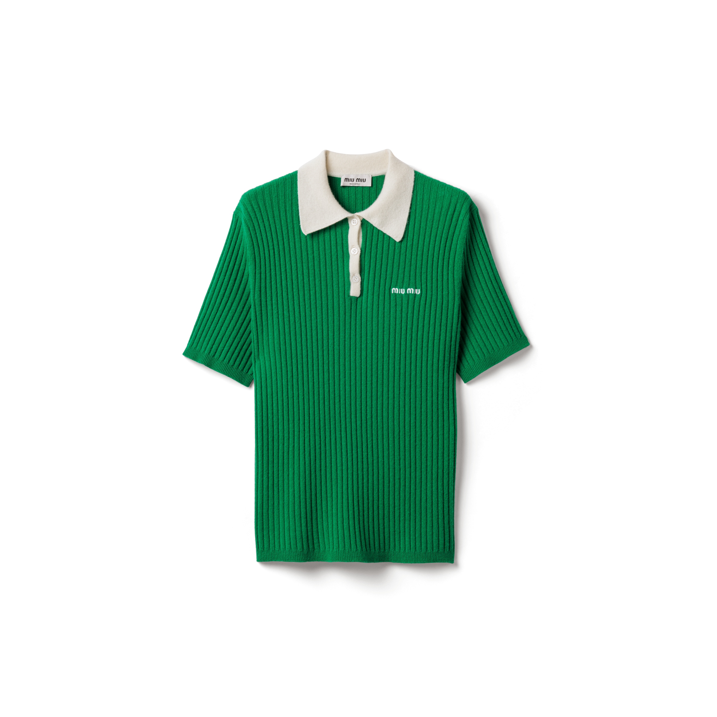 Miu Miu Polo In Cashmere A Coste, Donna, Prato/naturale, Taglia 40