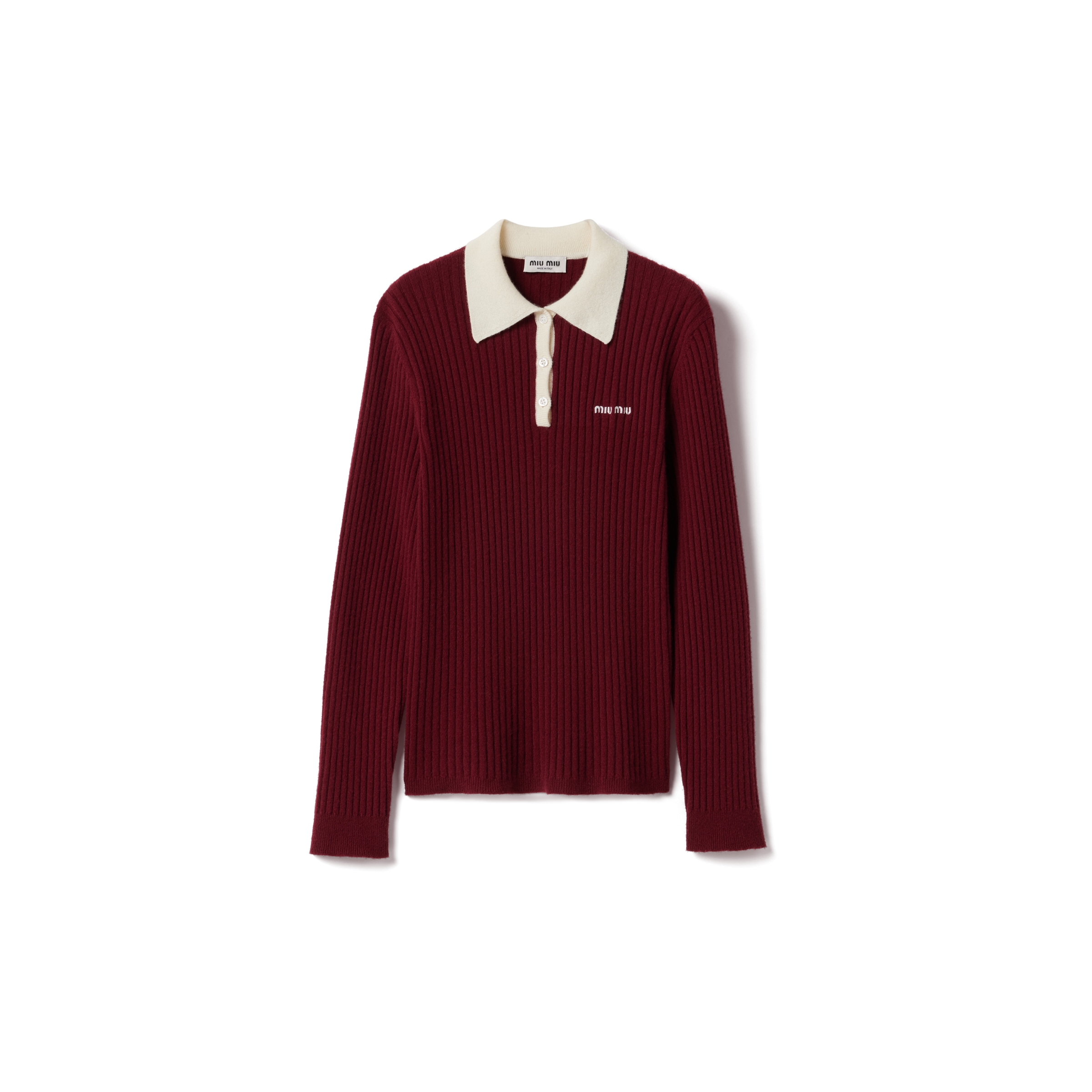 Miu Miu Polo In Cashmere A Coste, Donna, Amaranto/naturale, Taglia 40