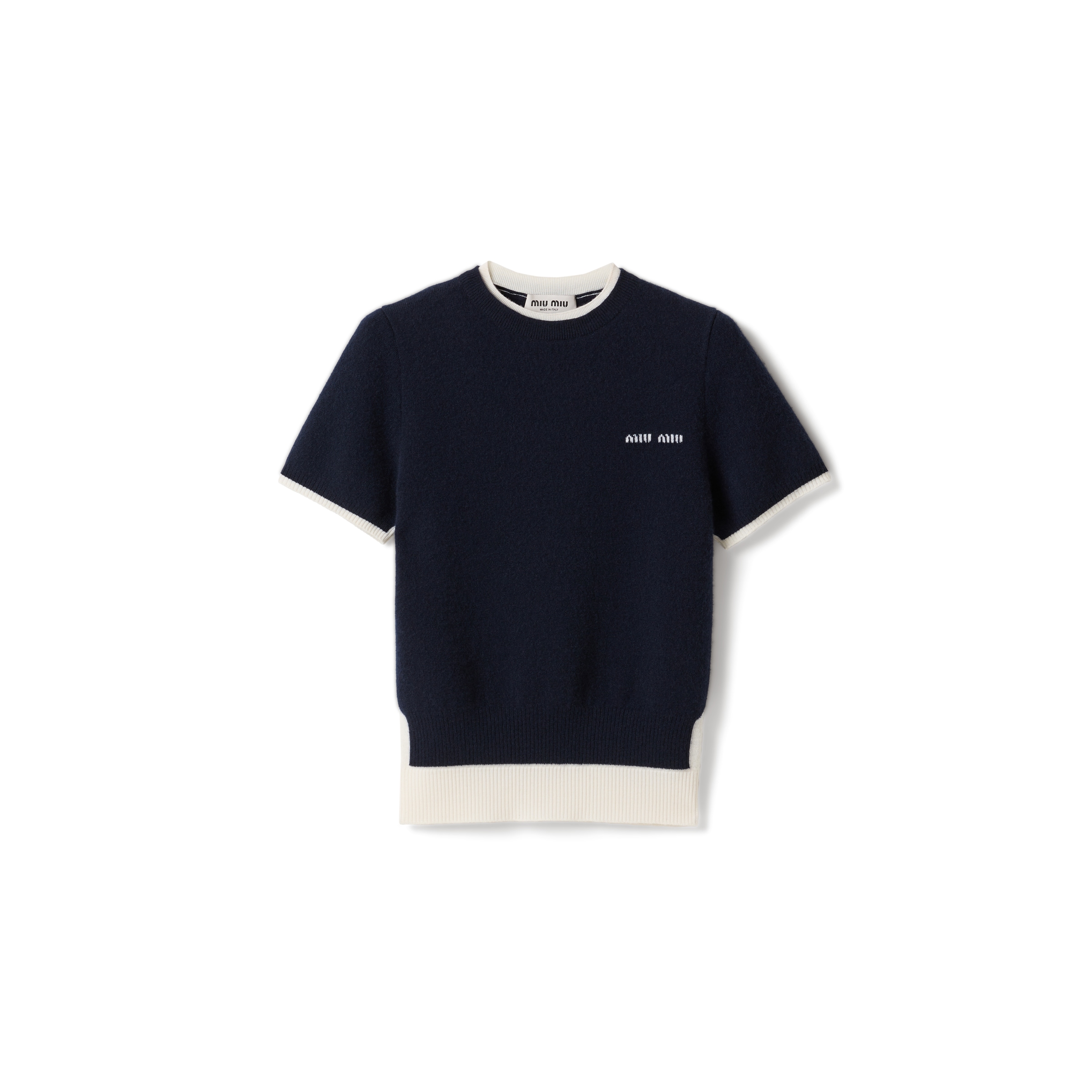Miu Miu Pull À Col Rond En Cachemire Et Laine, Femme, Bleu/blanc, Taille 42