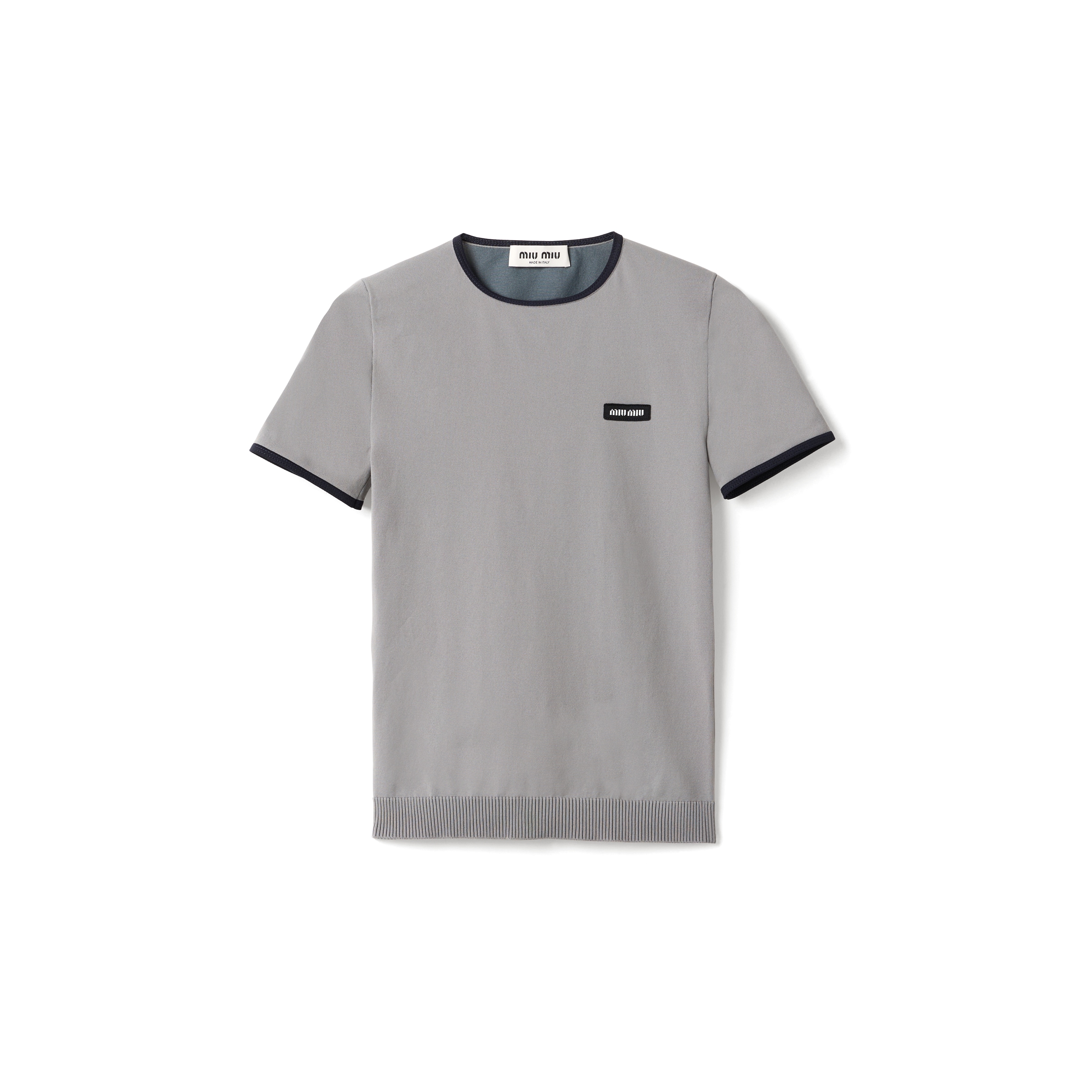 Miu Miu Pull À Col Rond En Fil Technique, Femme, Gris+bleu, Taille 42