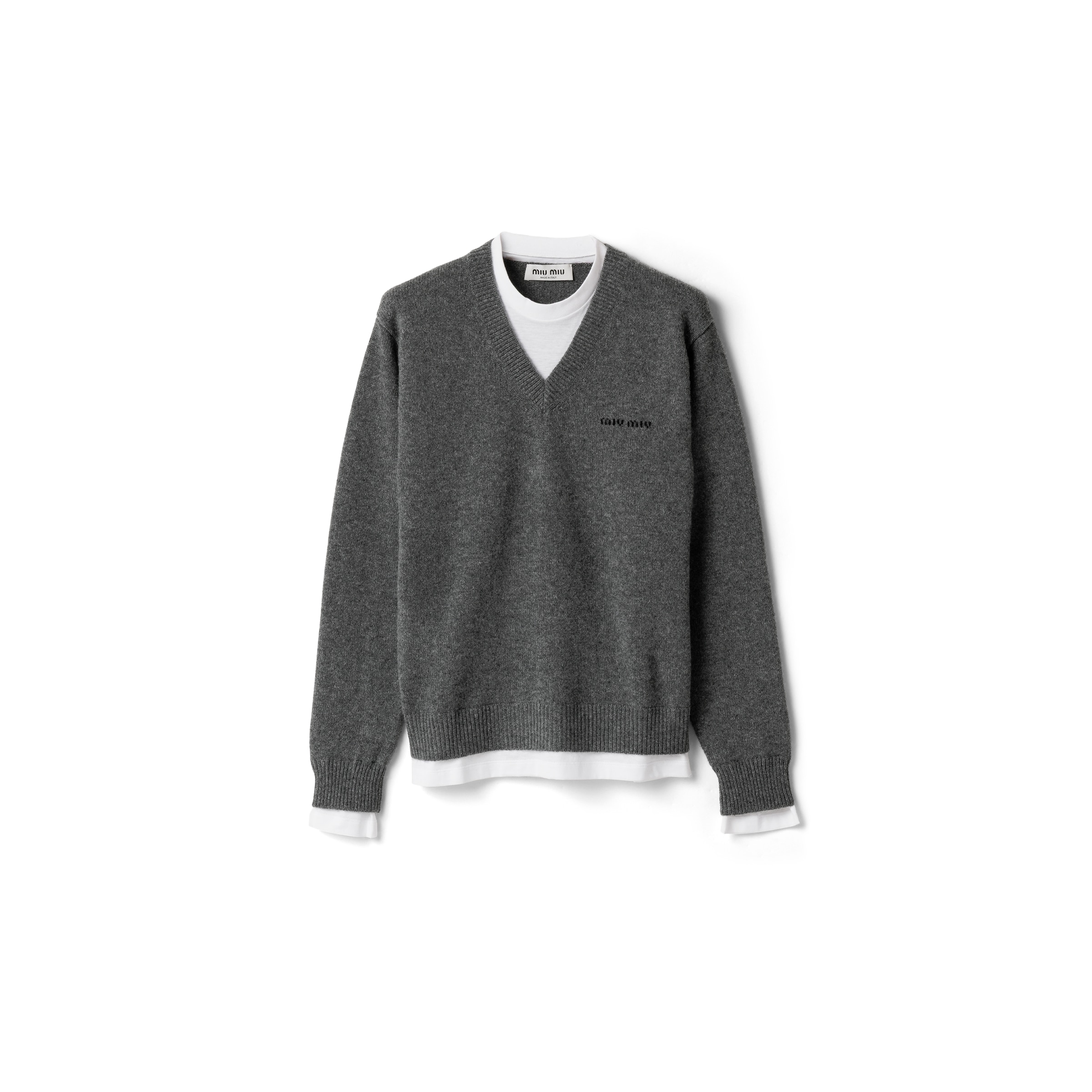 Miu Miu Cashmere V-neck Sweater, Woman, Slate Gray, Size 38