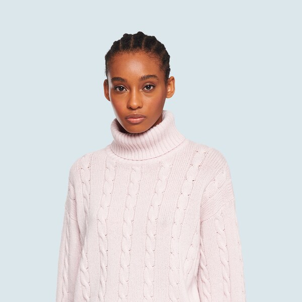 Cable-stitch cashmere turtleneck