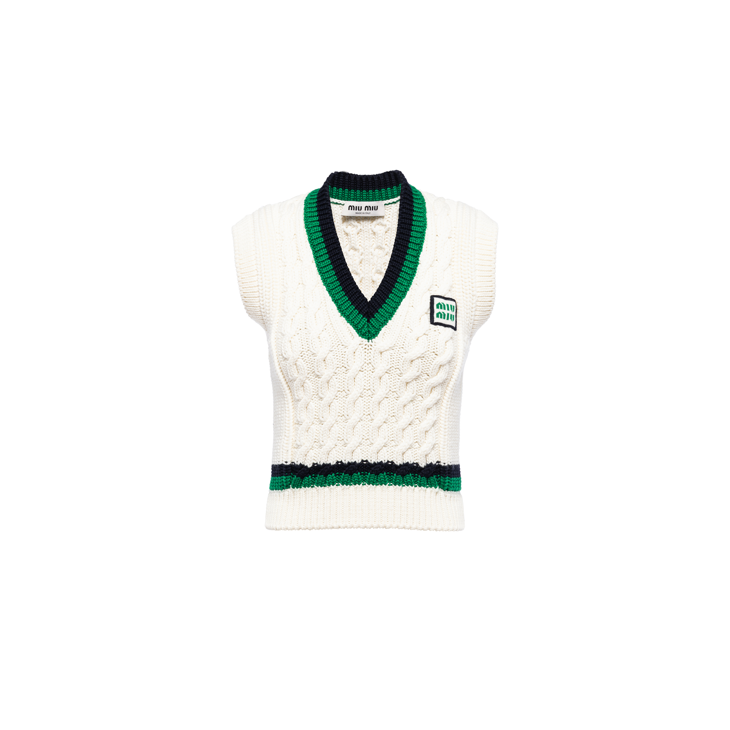 Cropped wool vest White/green | Miu Miu