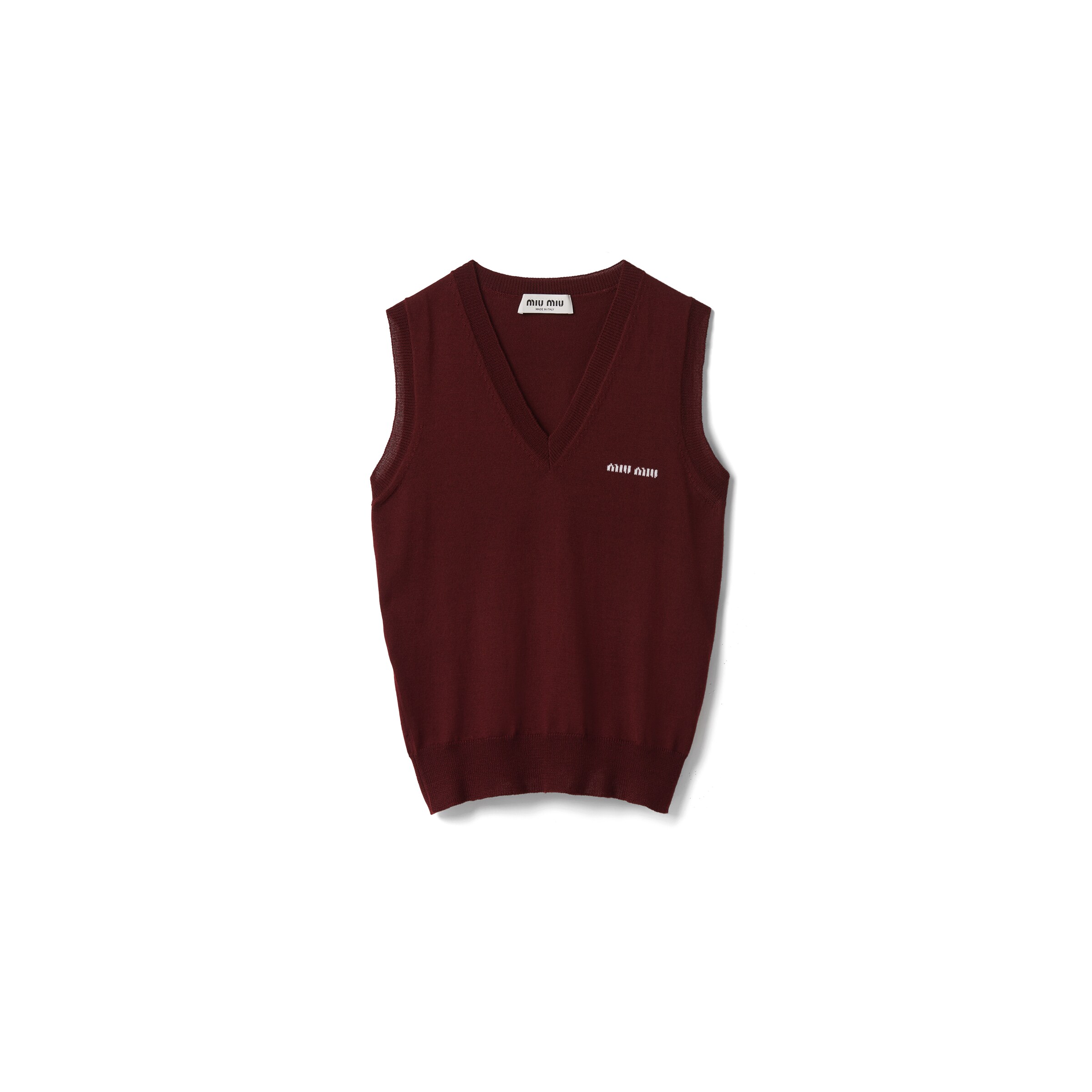 Miu Miu Pull Sans Manches En Laine, Femme, Rouge Amarante/jaune Maïs, Taille 38