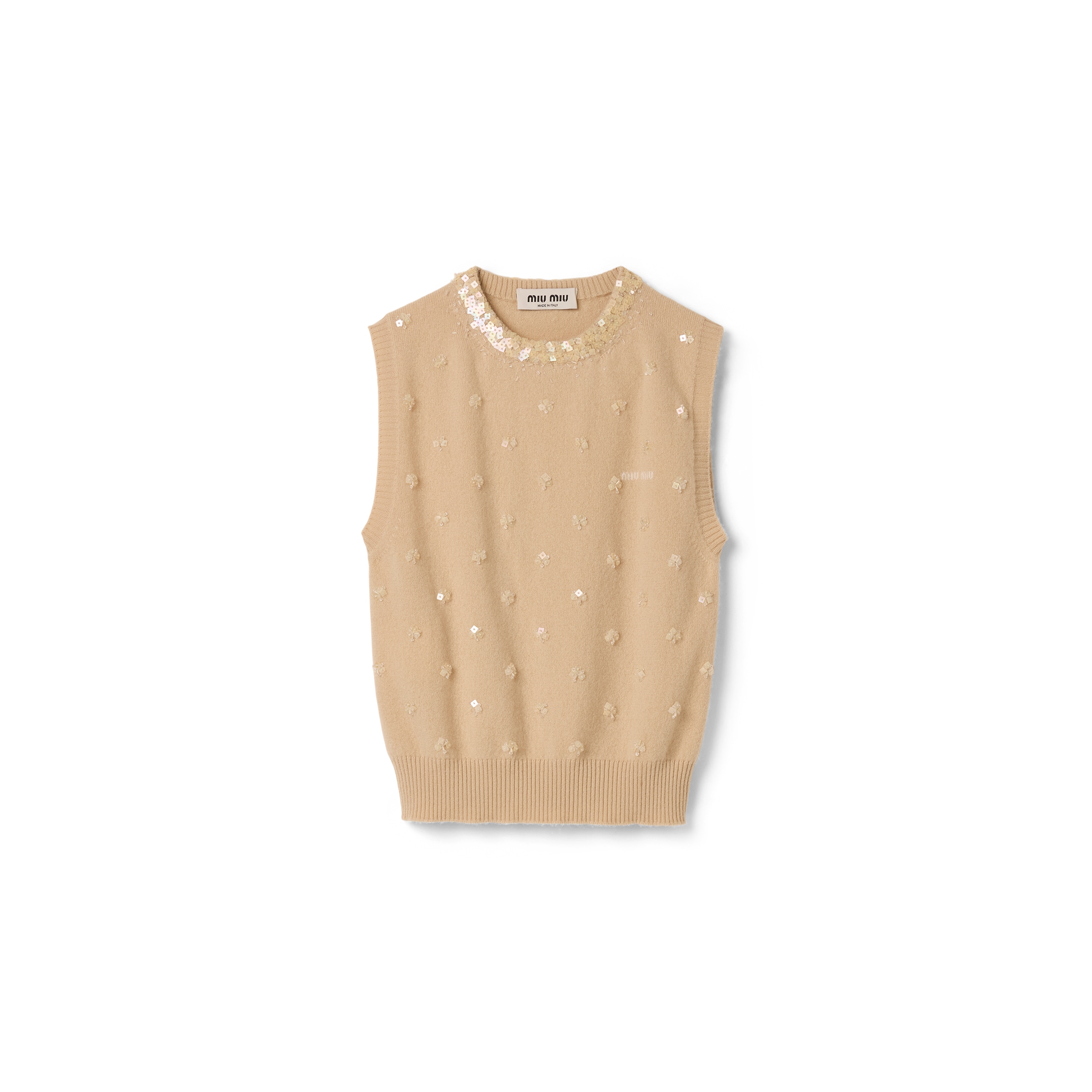 Miu Miu Chaleco De Cachemir Bordado, Mujer, Blanco Albino, Talla 42