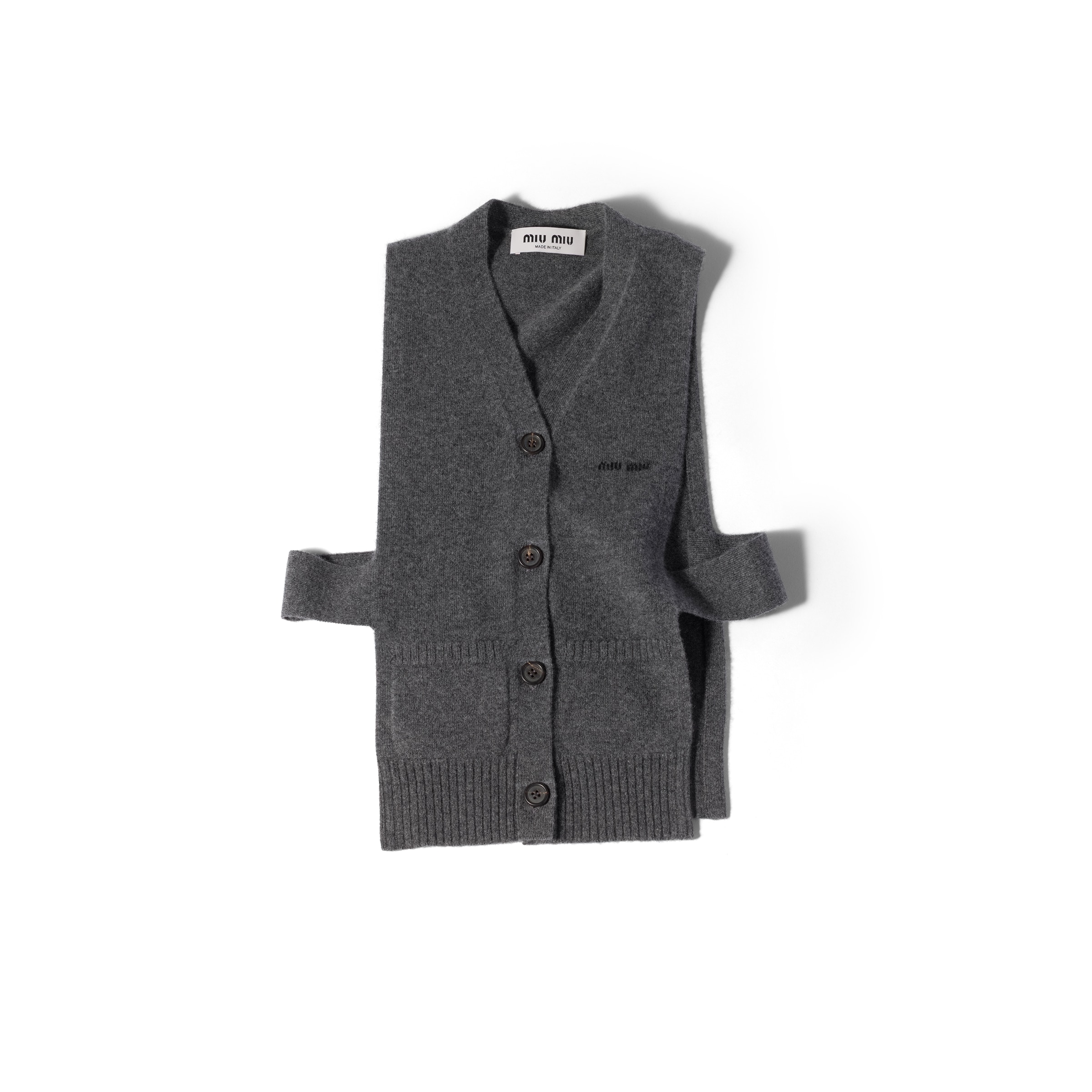 Miu Miu Cashmere Cardigan Vest, Woman, Slate Gray, Size 42