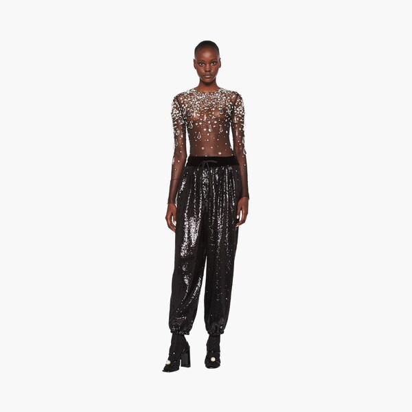 Pantaloni in paillettes ricamati Nero | Miu Miu
