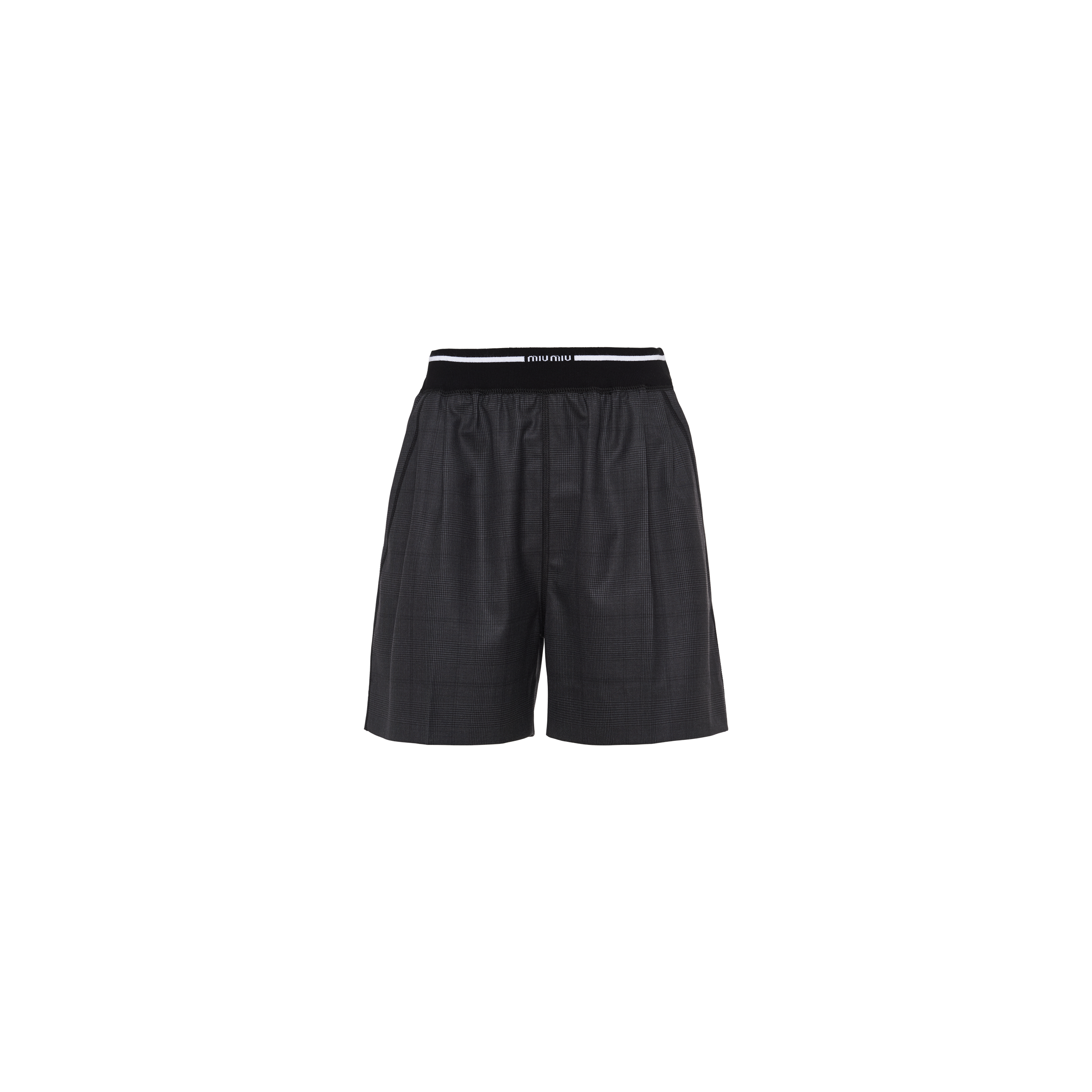 Miu Miu Glen Plaid Bermuda Shorts In Slate Grey