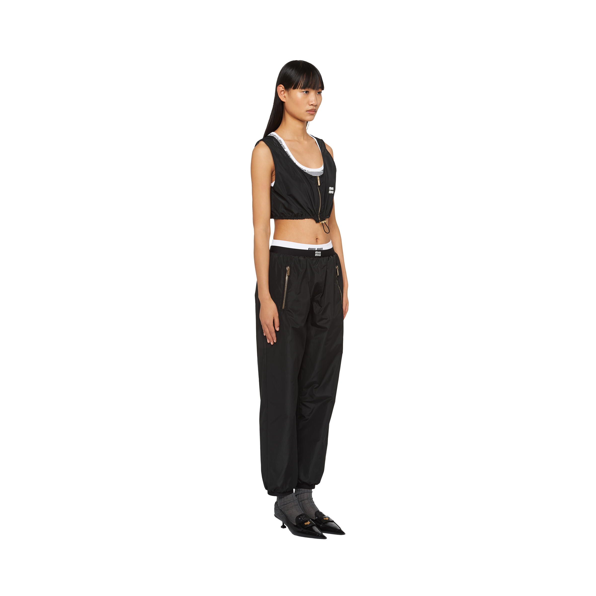 Black Technical Silk Joggers | Miu Miu Black Technical Silk Joggers | Miu Miu