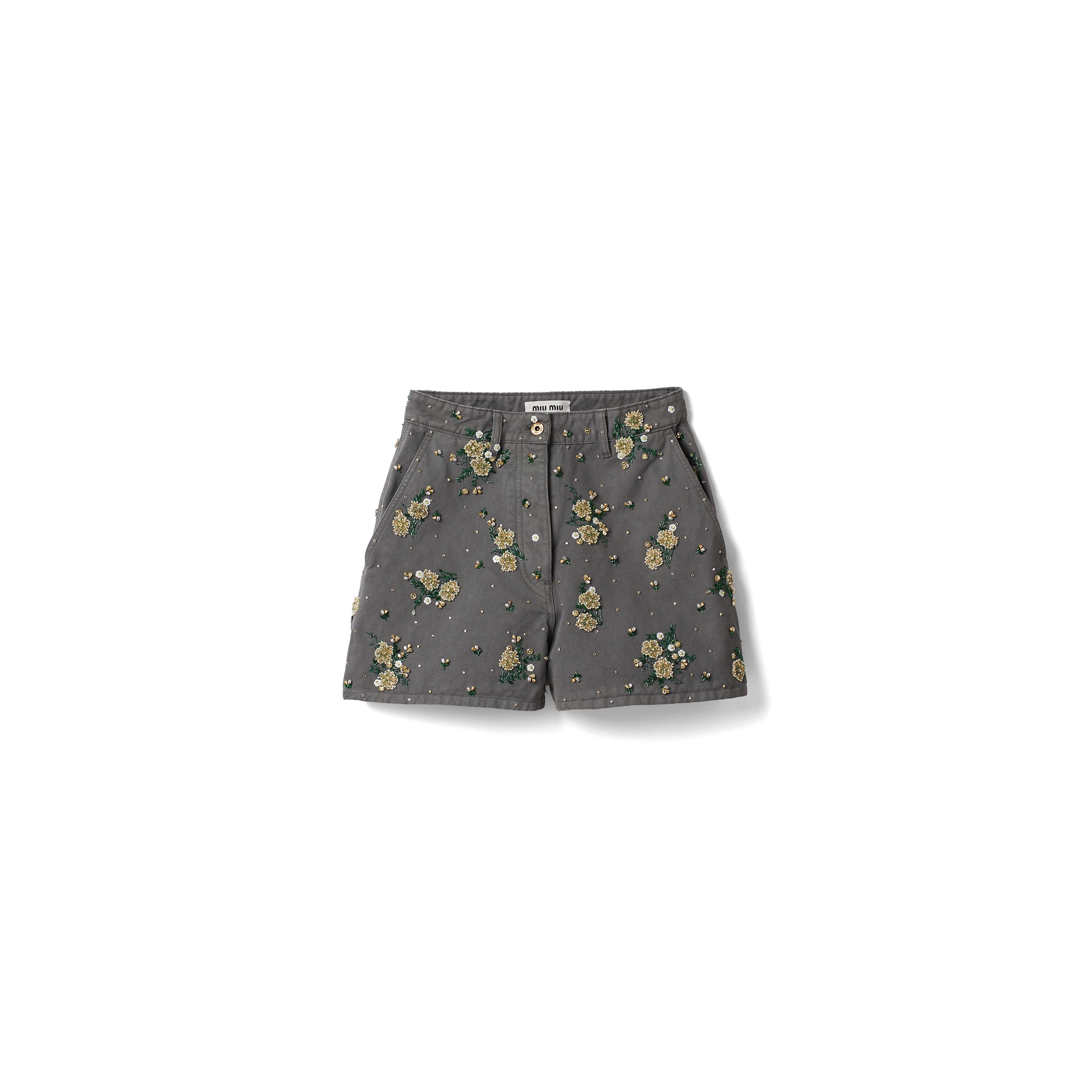Miu Miu Bermuda En Gabardine Teint En Pièce, Femme, Gris Fer, Taille 38