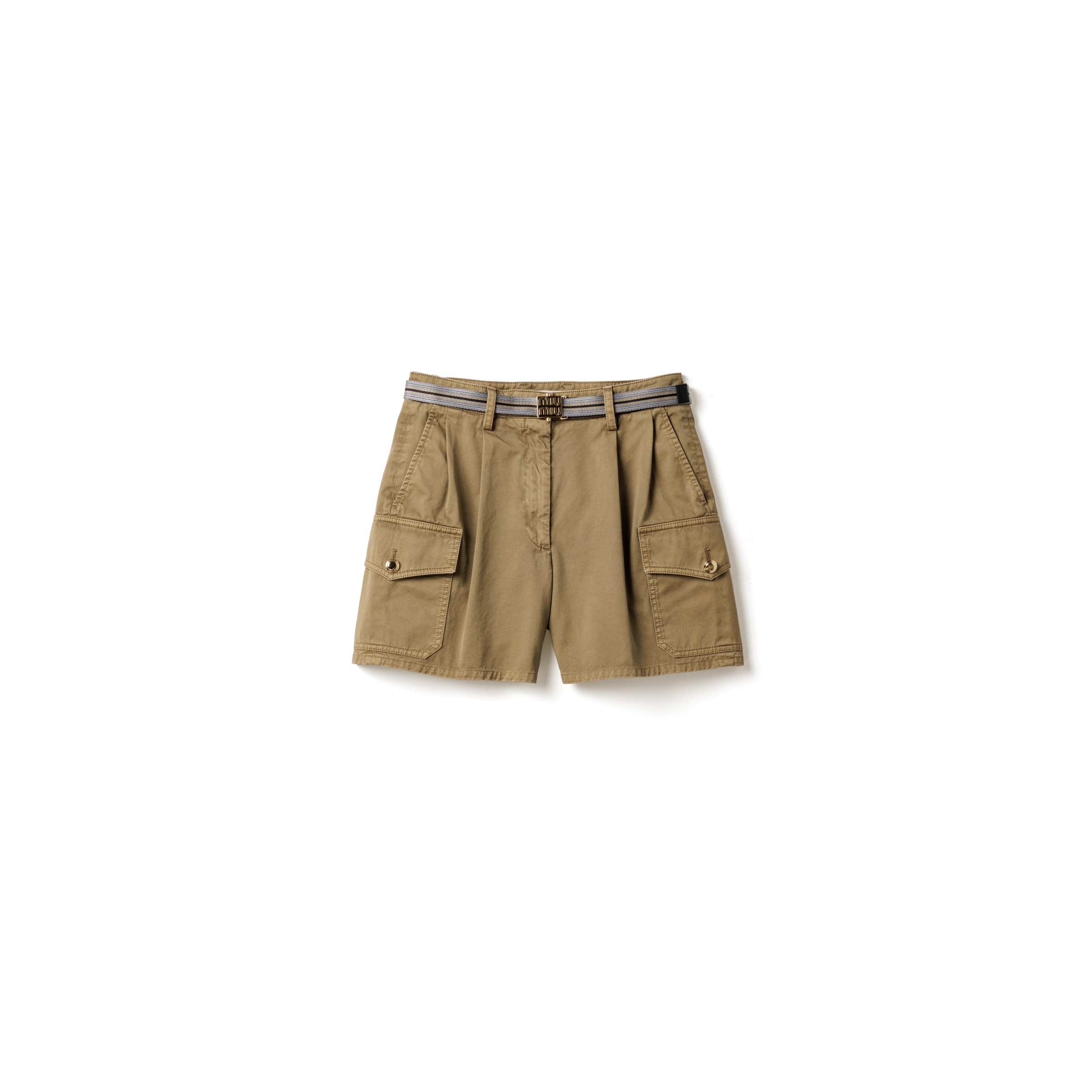 Miu Miu Short En Satin De Coton Teint En Pièce, Femme, Vert Olive, Taille 38